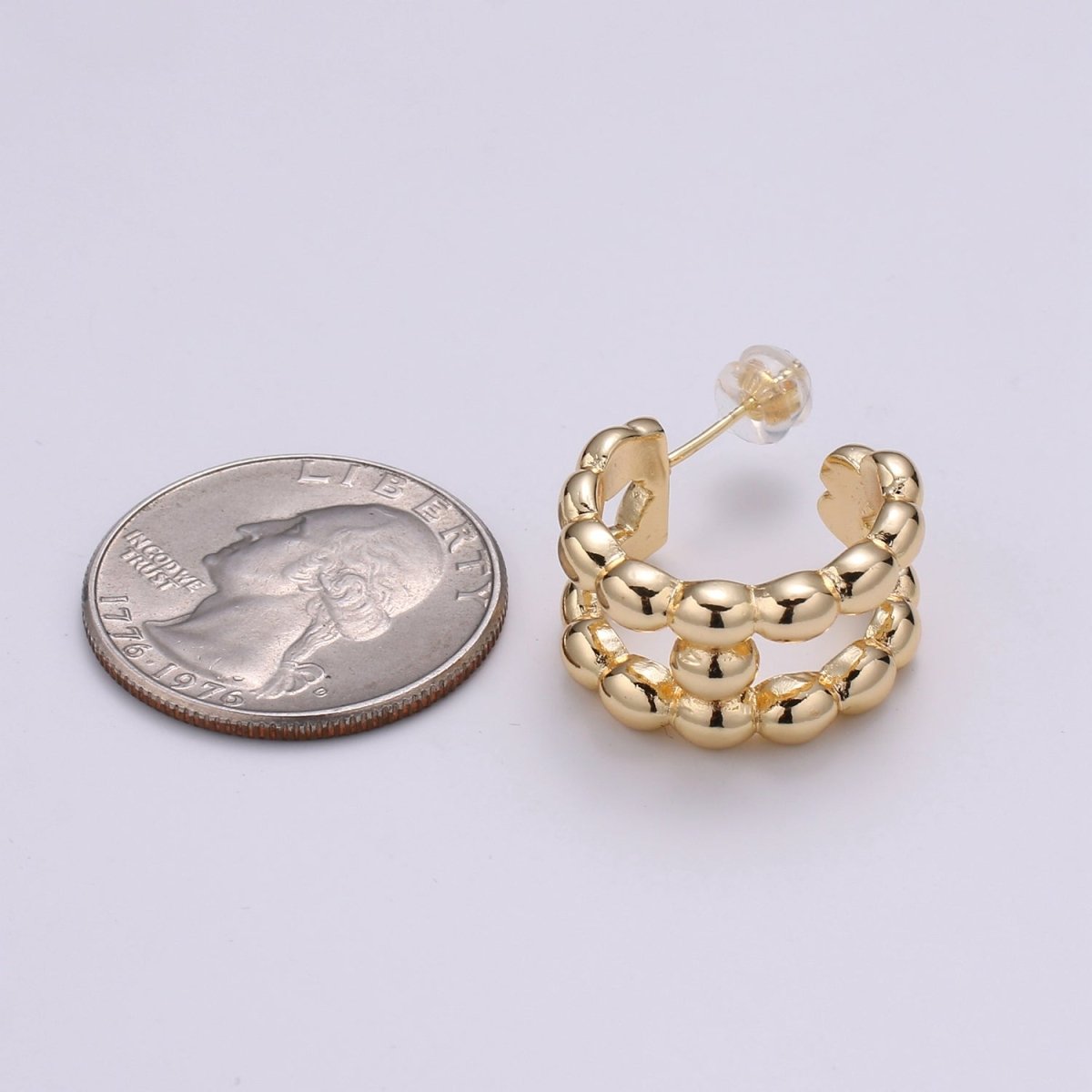 14K Gold Filled 20mm Beaded Bubble Molten Double Band C - Shaped Earrings | P250 - DLUXCA