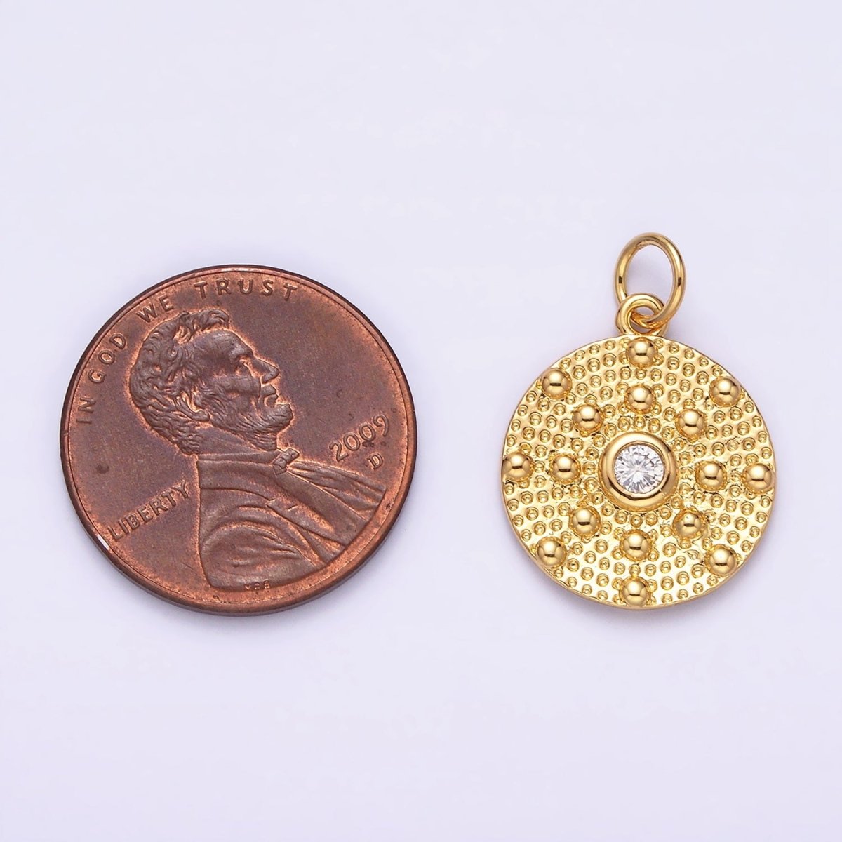 14K Gold Filled 20mm Clear CZ Hammered Beaded Bubble Round Charm | AC1150 - DLUXCA