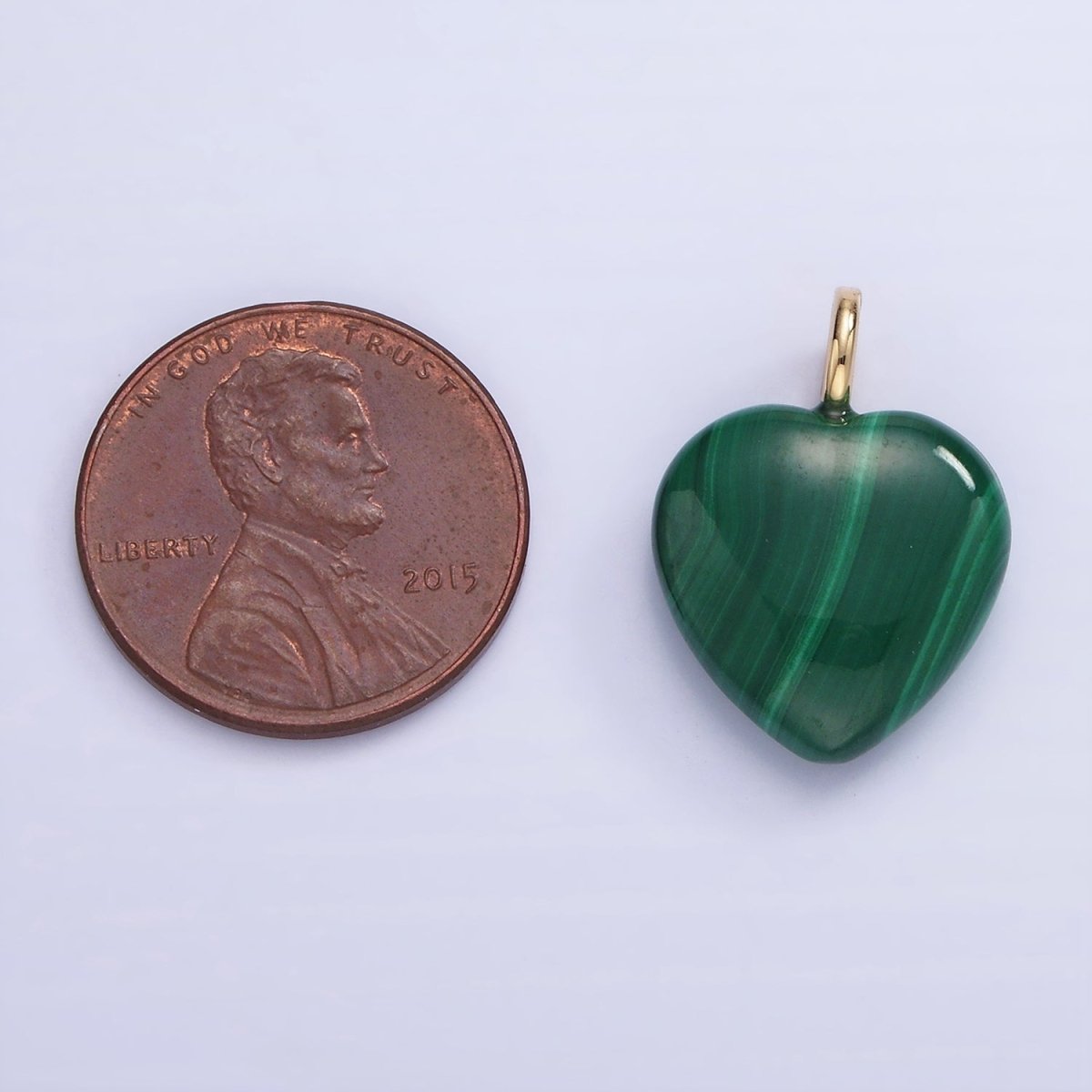 14K Gold Filled 20mm Malachite Heart Gemstone Pendant | E352 - DLUXCA