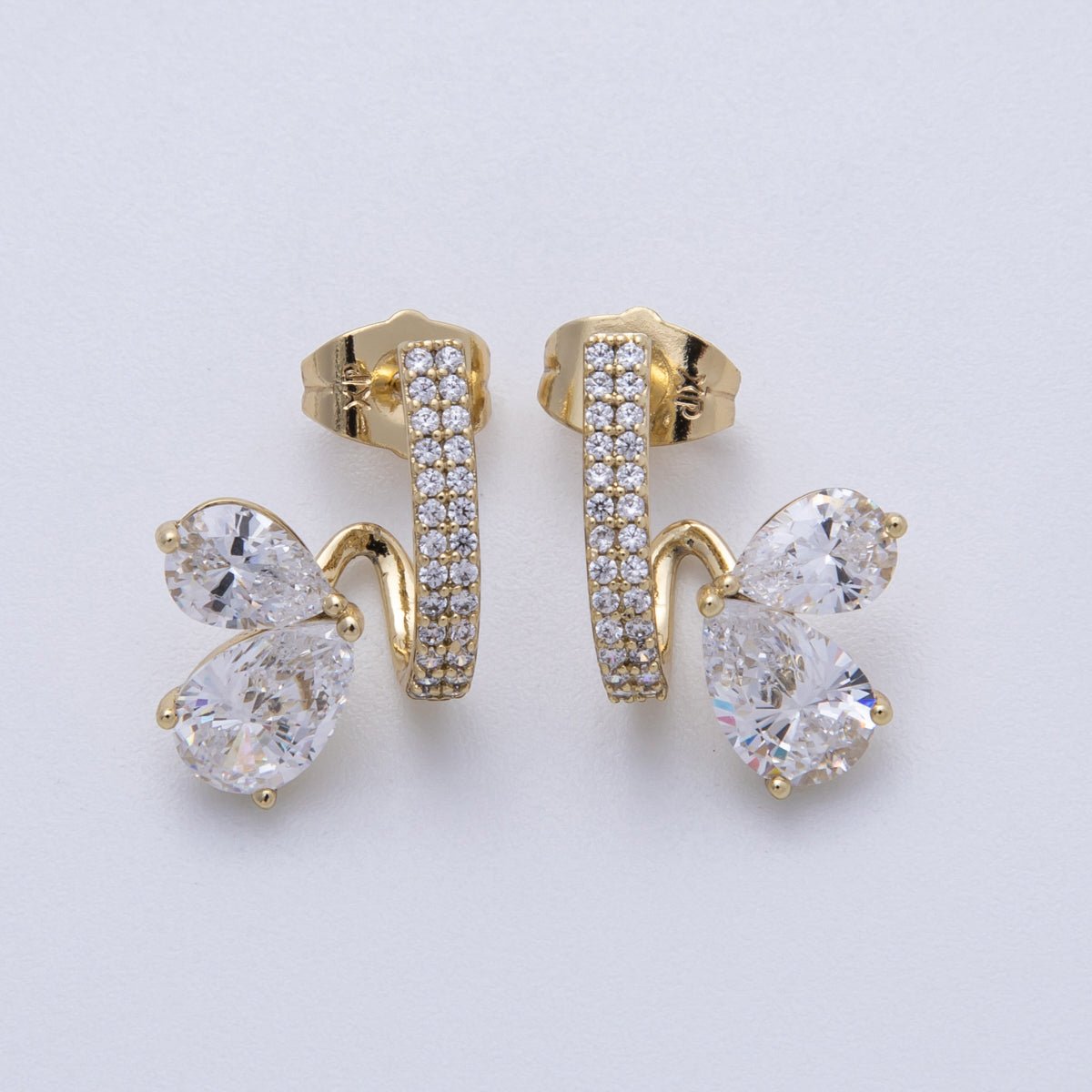14K Gold Filled 20mm Micro Paved CZ Teardrop Claw Stud Earrings Set | Earrings - 00028 - DLUXCA