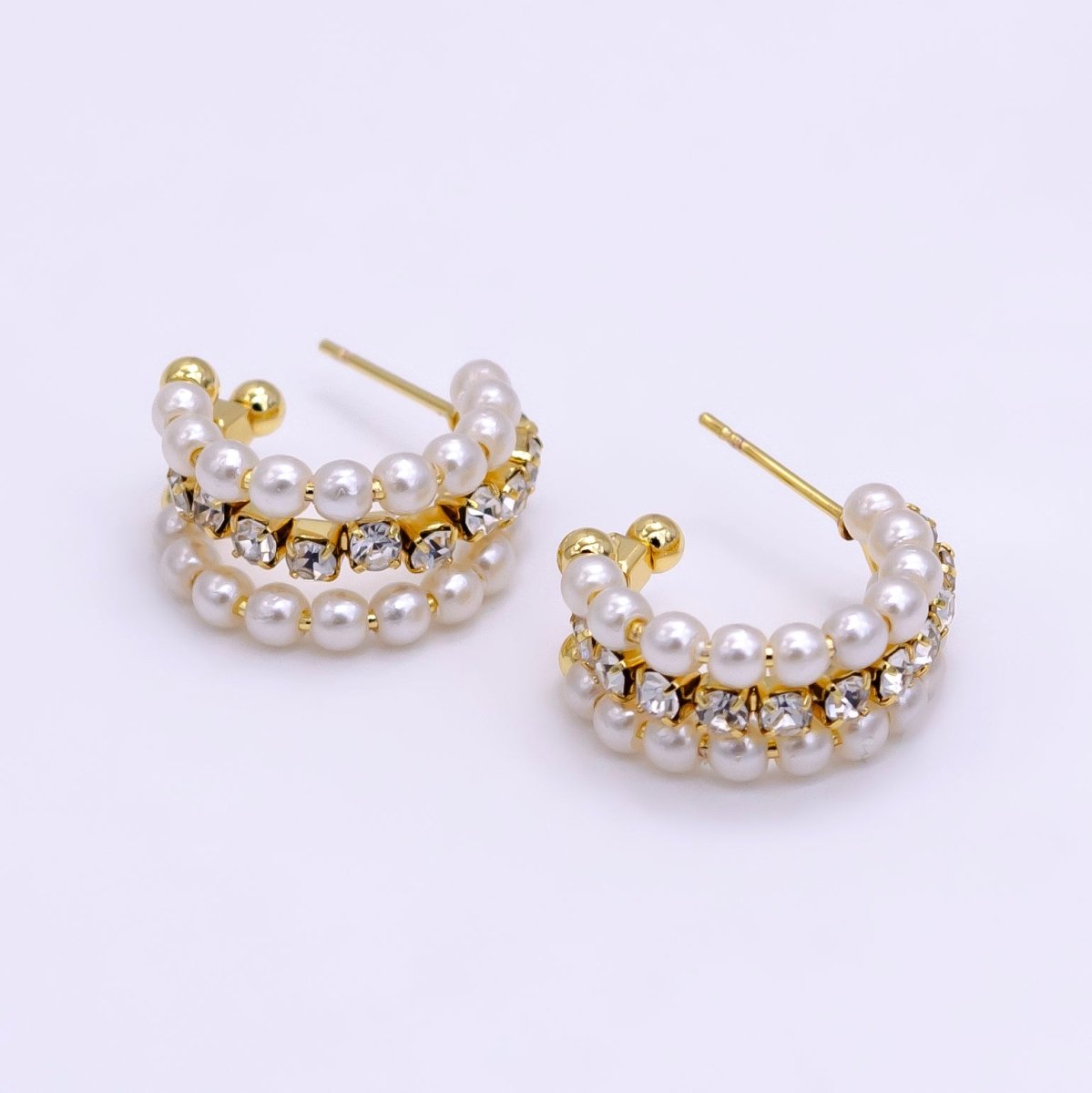 14K Gold Filled 20mm Pearl Tennis C-Shaped Hoop Earrings | P516 - DLUXCA