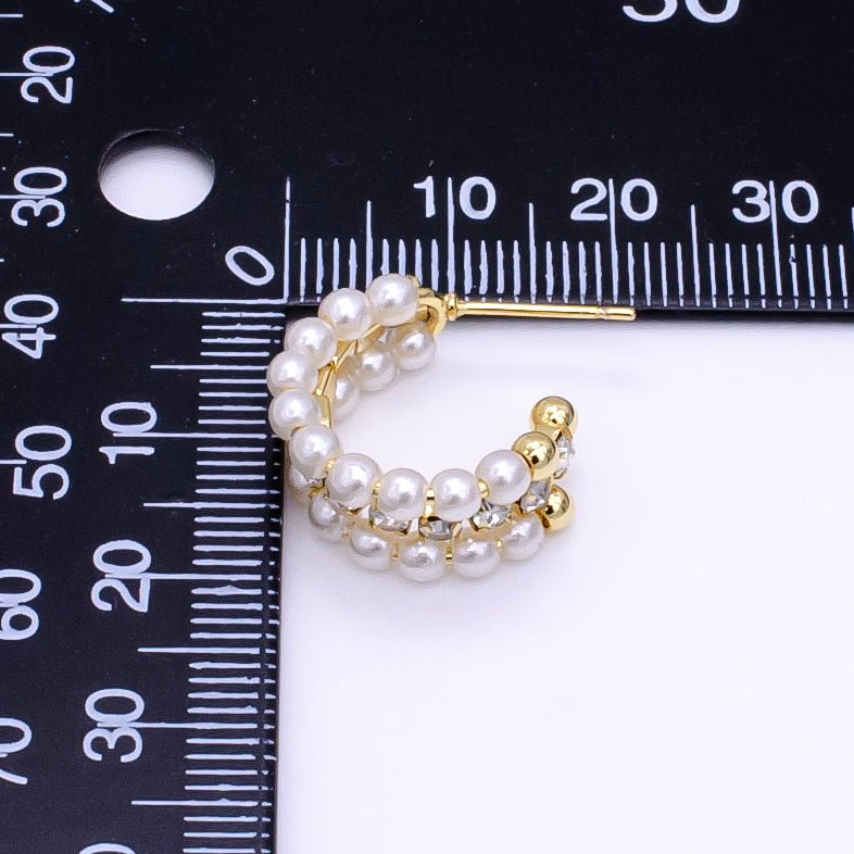 14K Gold Filled 20mm Pearl Tennis C-Shaped Hoop Earrings | P516 - DLUXCA