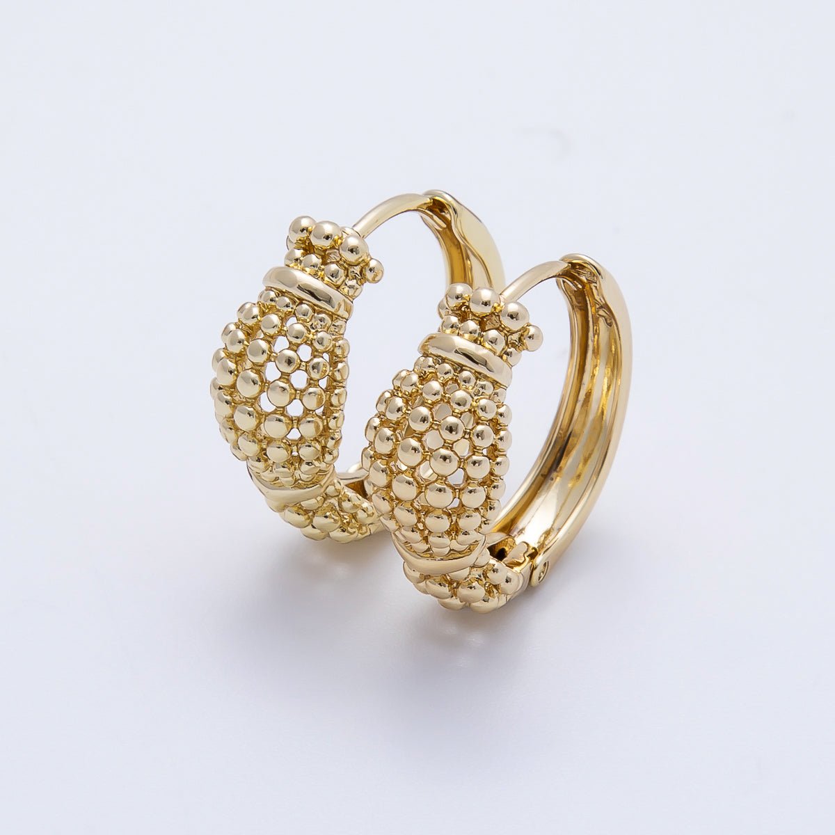 14K Gold Filled 20mm Round Bubble Beaded Huggie Hoop Earrings | Earrings - 00356 - DLUXCA