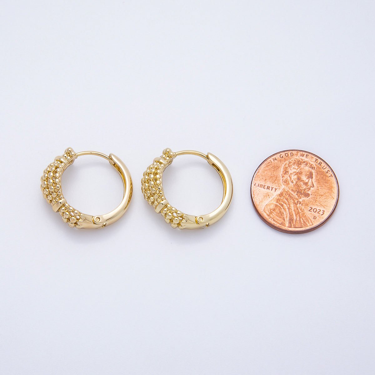 14K Gold Filled 20mm Round Bubble Beaded Huggie Hoop Earrings | Earrings - 00356 - DLUXCA