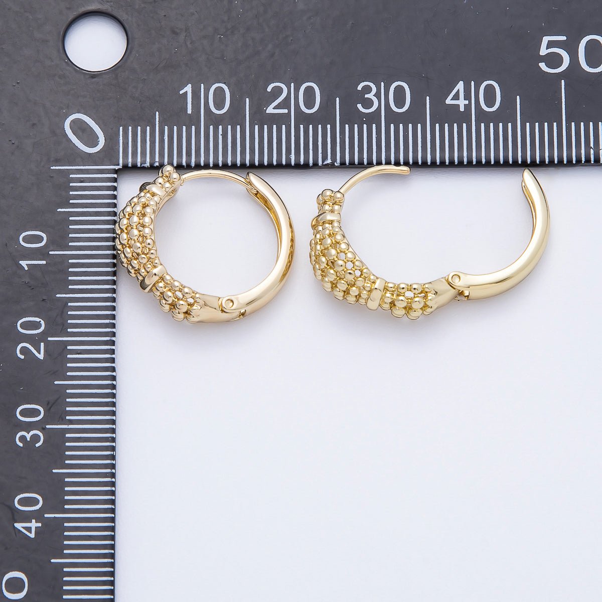 14K Gold Filled 20mm Round Bubble Beaded Huggie Hoop Earrings | Earrings - 00356 - DLUXCA