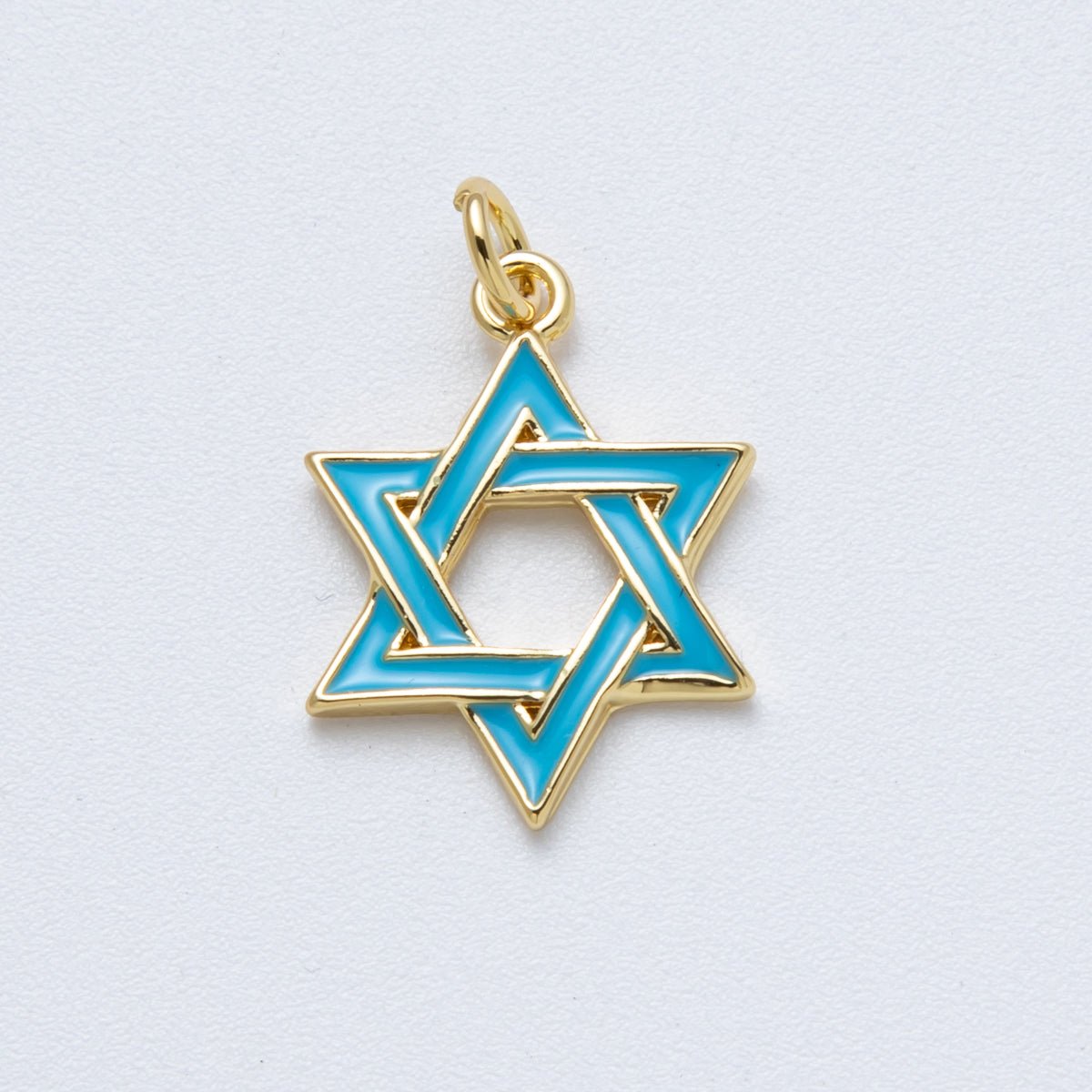 14K Gold Filled 20mm Teal Turquoise Enamel Star of David Open Charm | Charms - 00017 - DLUXCA