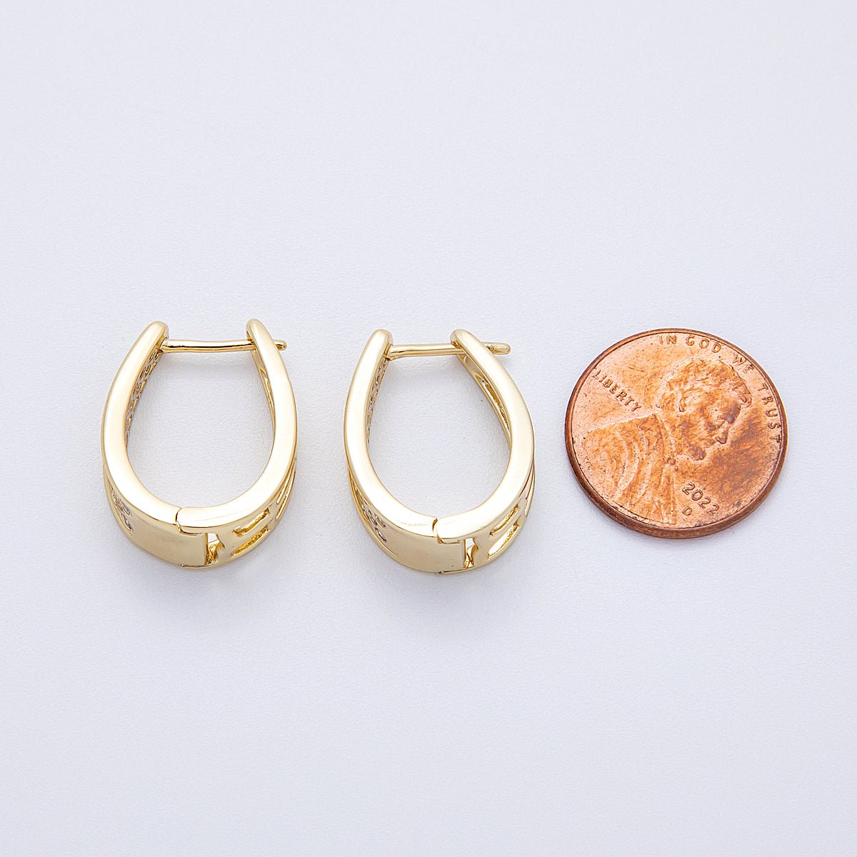 14K Gold Filled 21mm Clear CZ Dotted Open Wide Oblong Hoops | Earrings - 00175 - DLUXCA