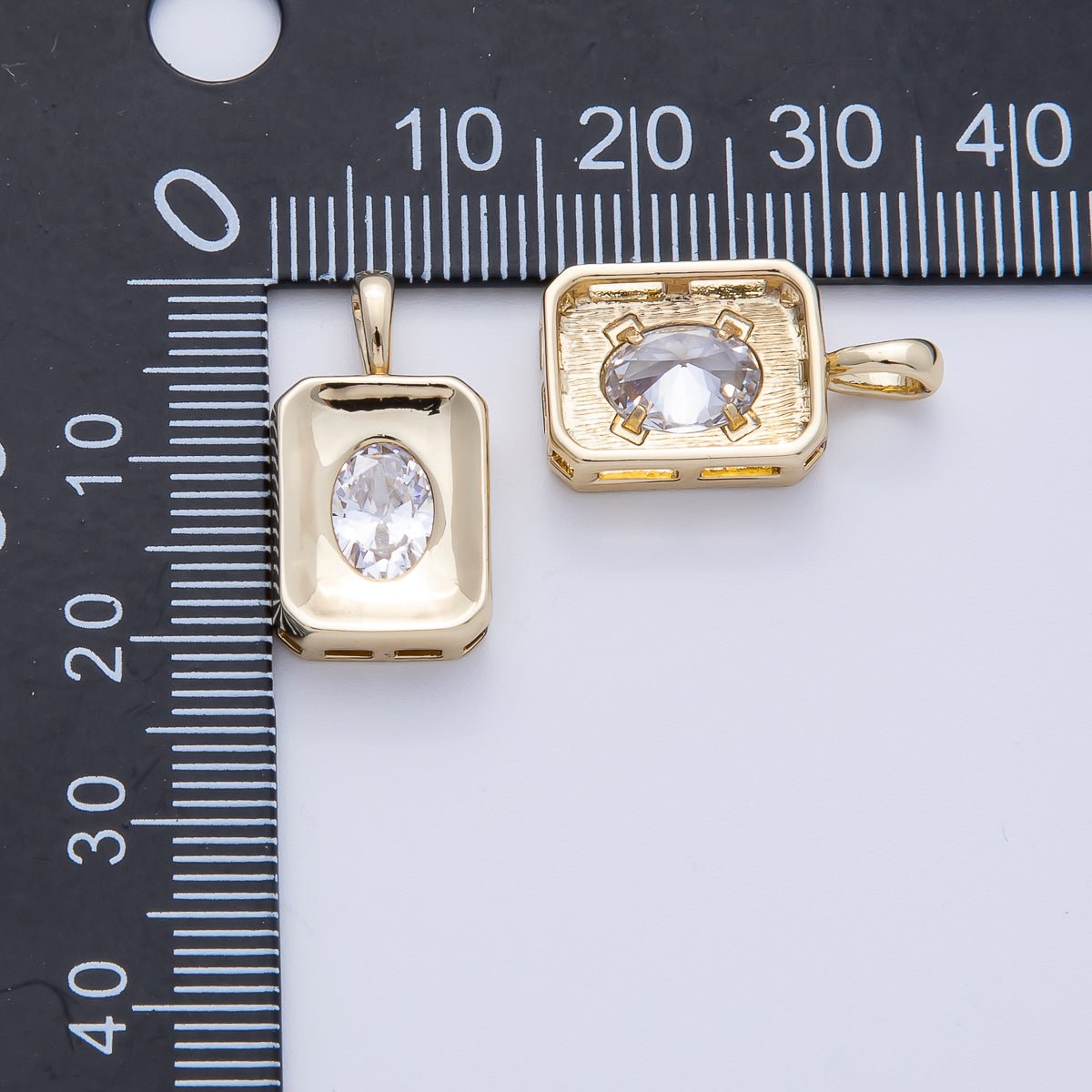 14K Gold Filled 21mm Oval CZ Rectangle Bezel Pendant | Charms - 00086 - DLUXCA