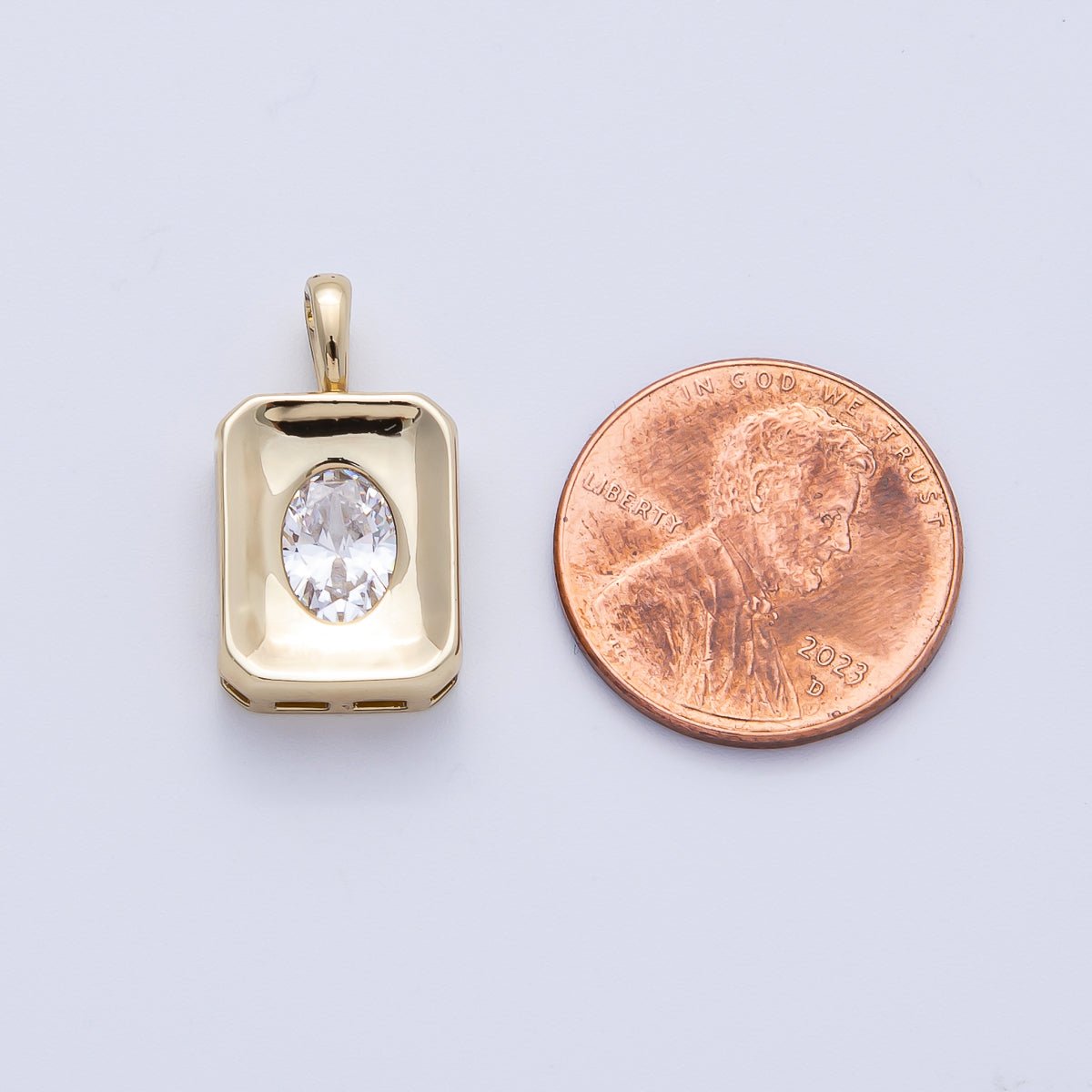 14K Gold Filled 21mm Oval CZ Rectangle Bezel Pendant | Charms - 00086 - DLUXCA