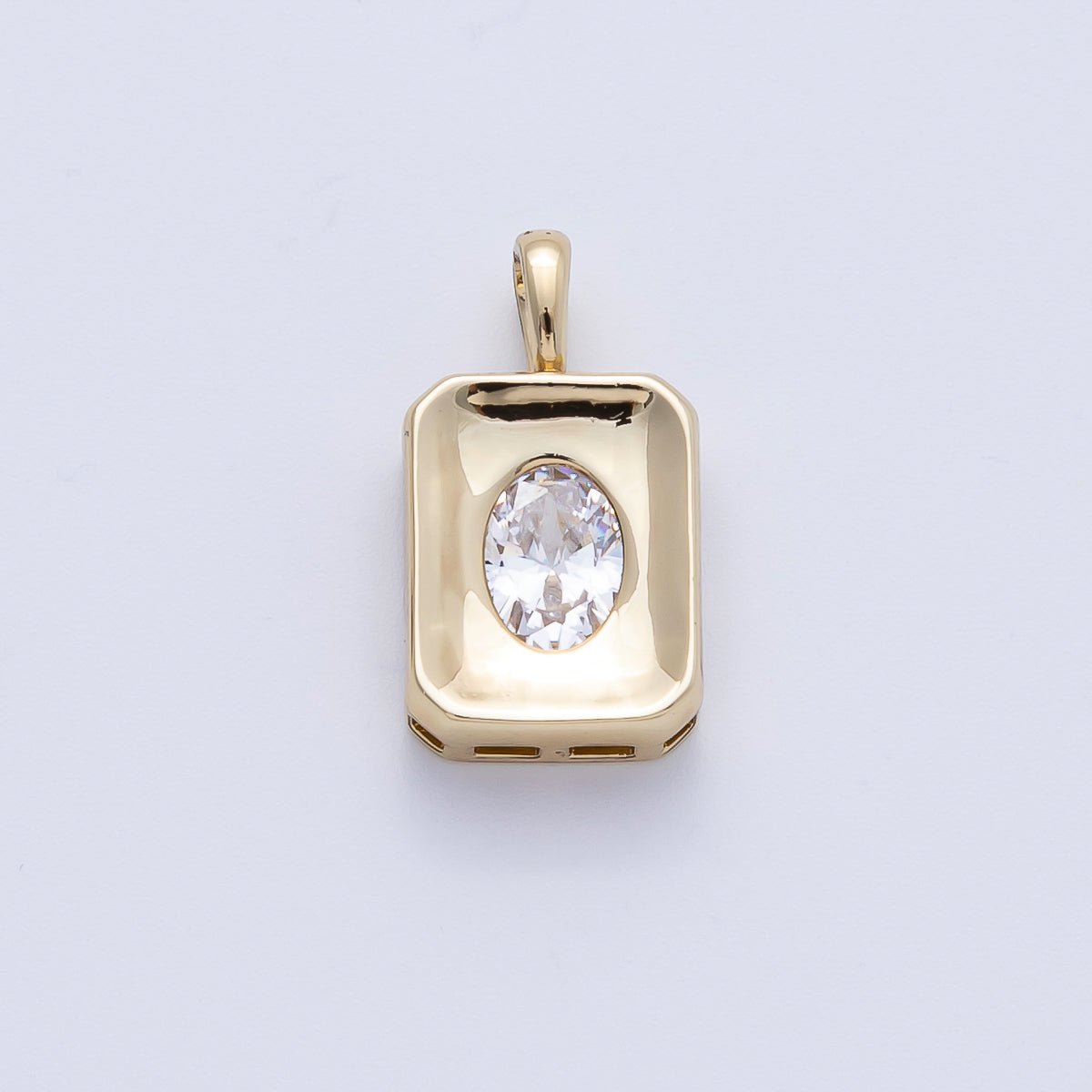 14K Gold Filled 21mm Oval CZ Rectangle Bezel Pendant | Charms - 00086 - DLUXCA