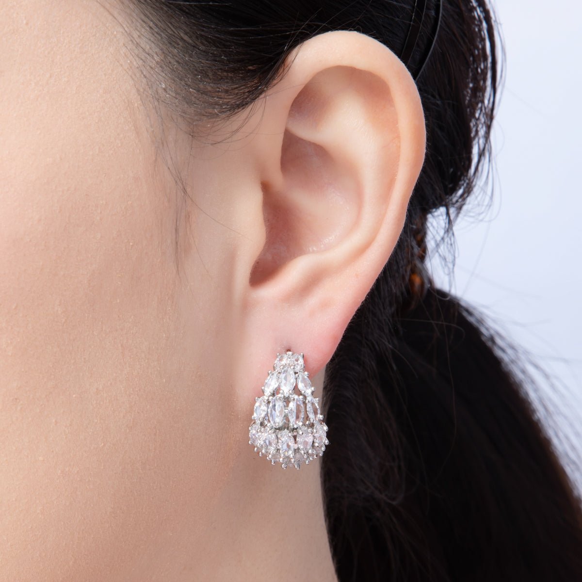 14K Gold Filled 22.5mm Clear CZ Marquise C - Shaped Hoop Earrings in Gold & Silver | EARRINGS - 00008 - 00009 - DLUXCA