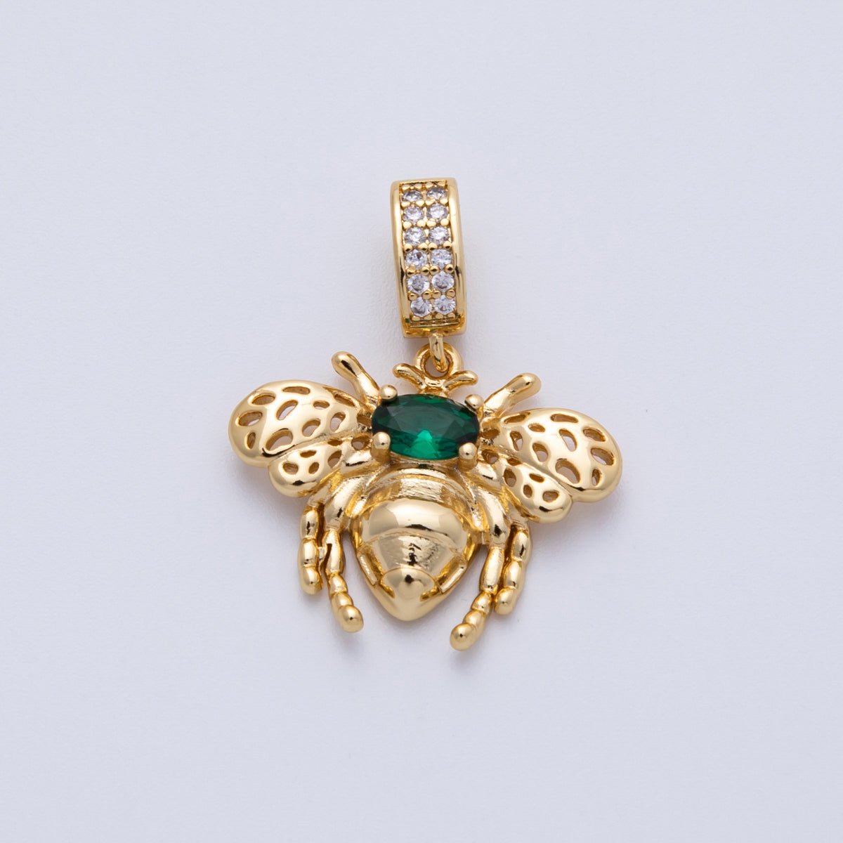 14K Gold Filled 22mm Green Micro Paved CZ Bumble Bee Insect Pendant | Charms - 00089 - DLUXCA