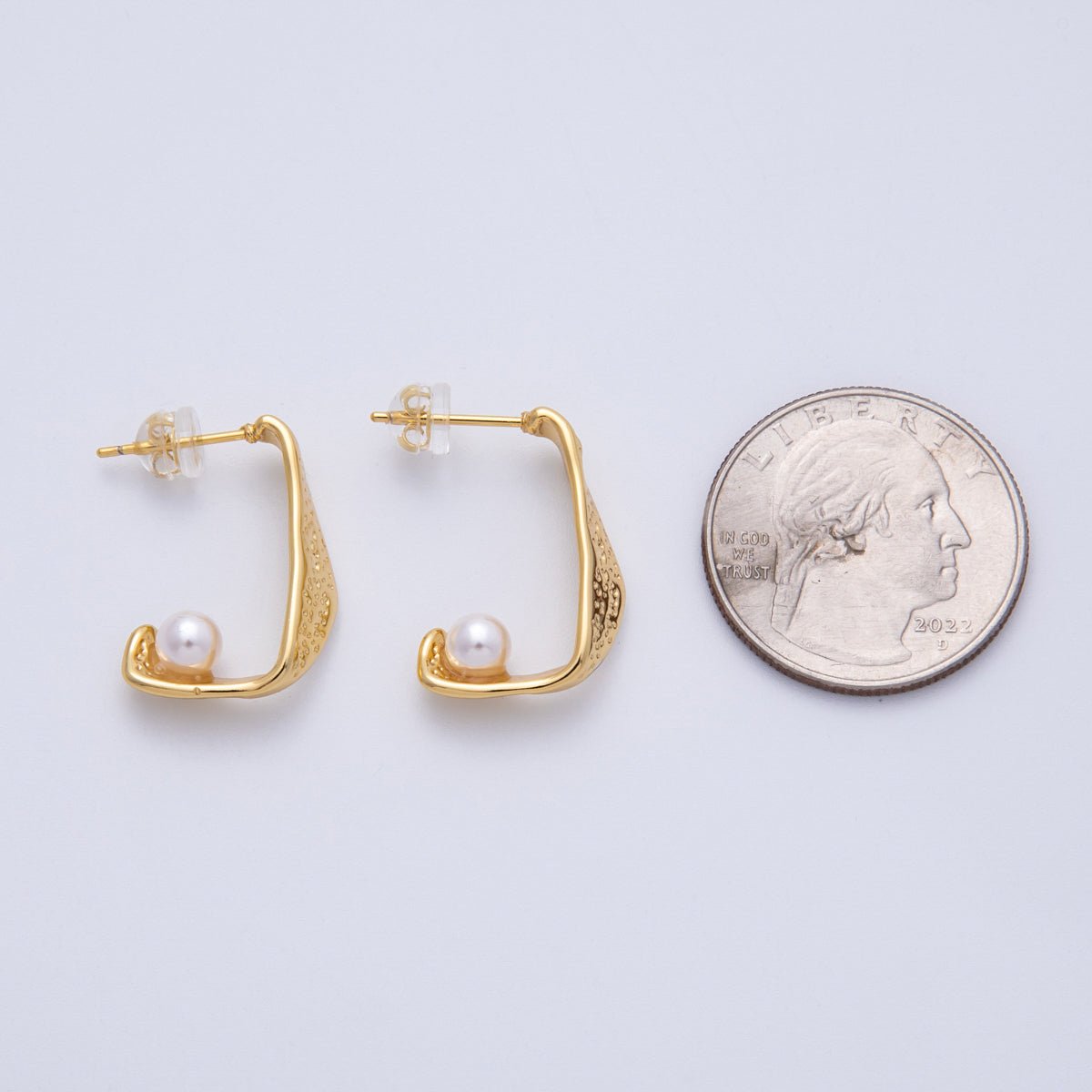 14K Gold Filled 22mm Shell Pearl Hammered J - Shaped Hoop Earrings | Earrings - 00051 - DLUXCA