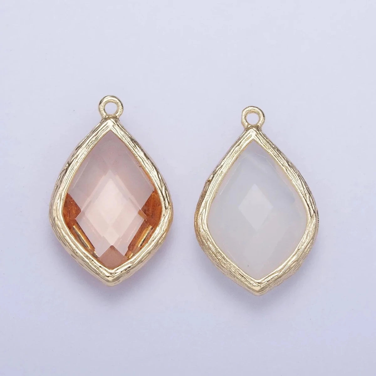 14k Gold Filled 22mm Teardrop Diamond Charm In Milky White and Peach | AG - 00005 - DLUXCA