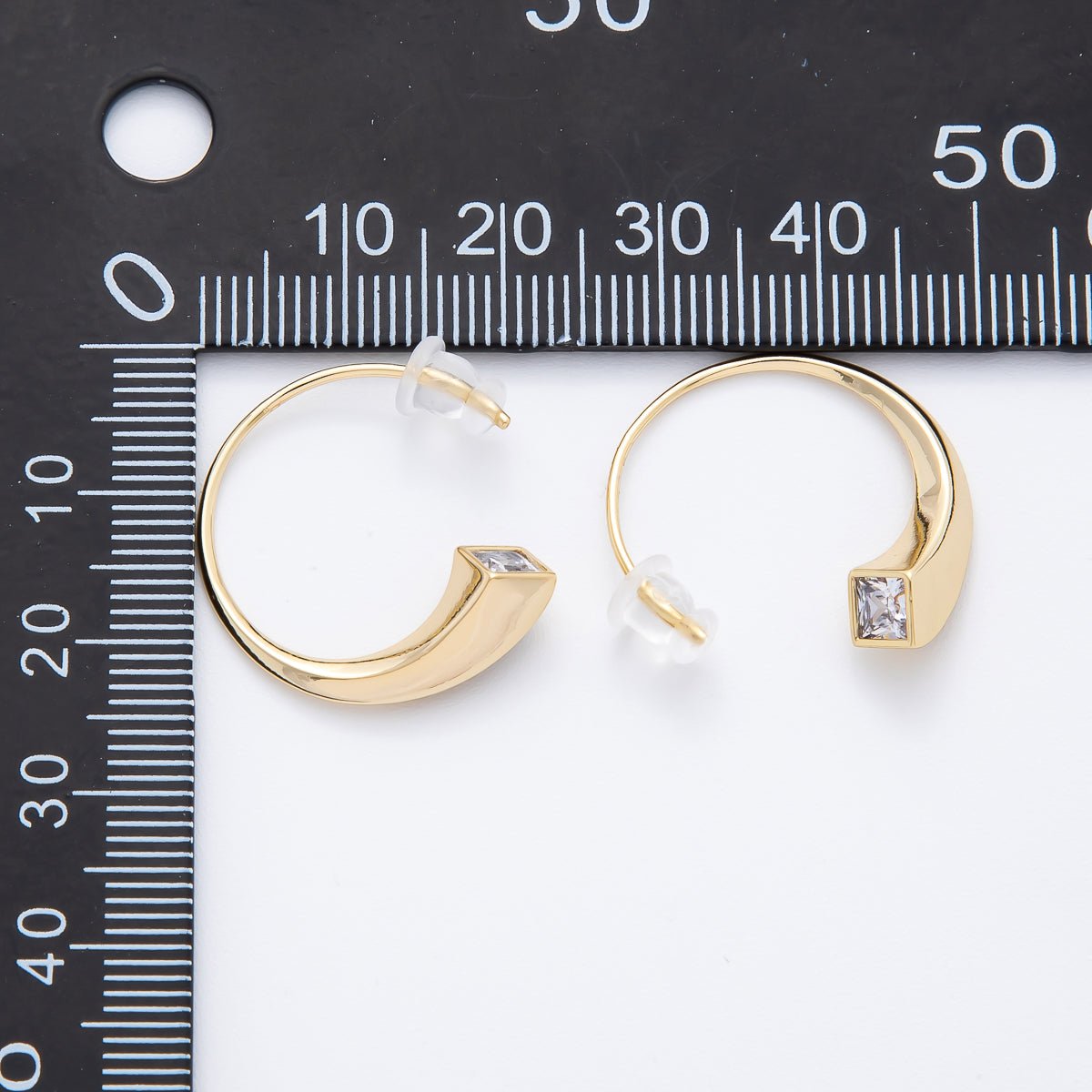 14K Gold Filled 23mm Clear CZ Square Rhombus Curl C - Shaped French Hook Earrings | AJ234 - DLUXCA