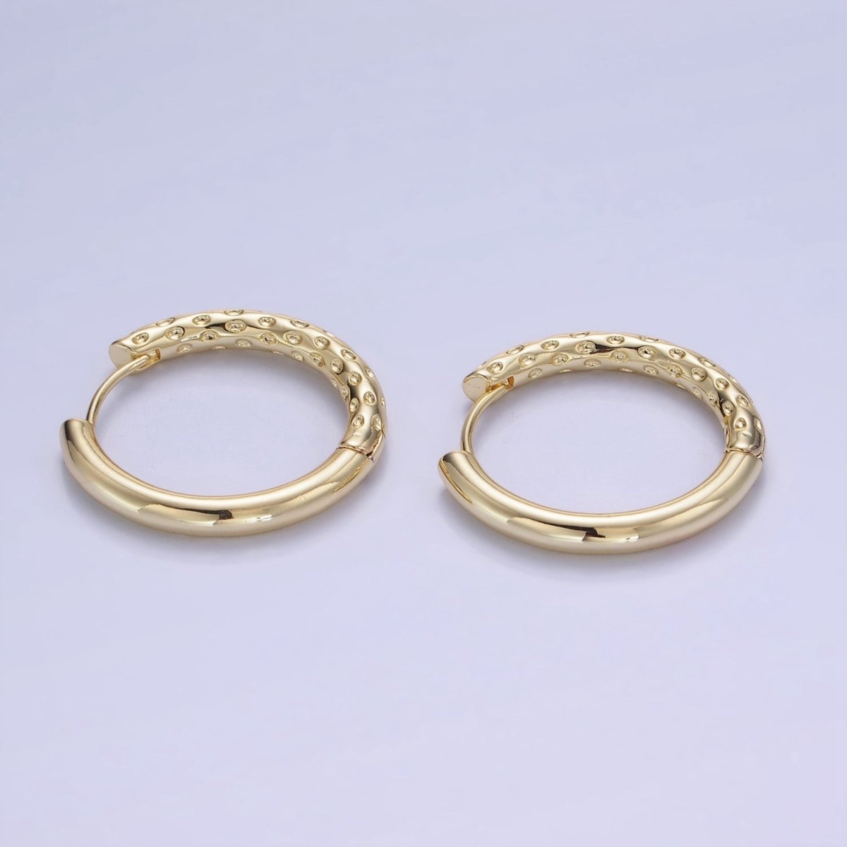 14K Gold Filled 23mm Dotted Hammered Hoop Earrings in Gold & Silver | AB1331 AE213 - DLUXCA
