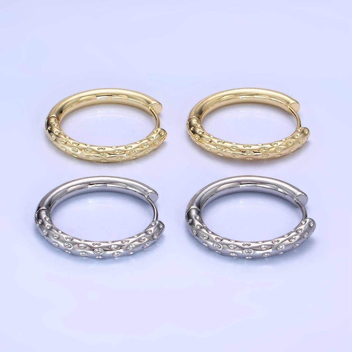 14K Gold Filled 23mm Dotted Hammered Hoop Earrings in Gold & Silver | AE213 - DLUXCA