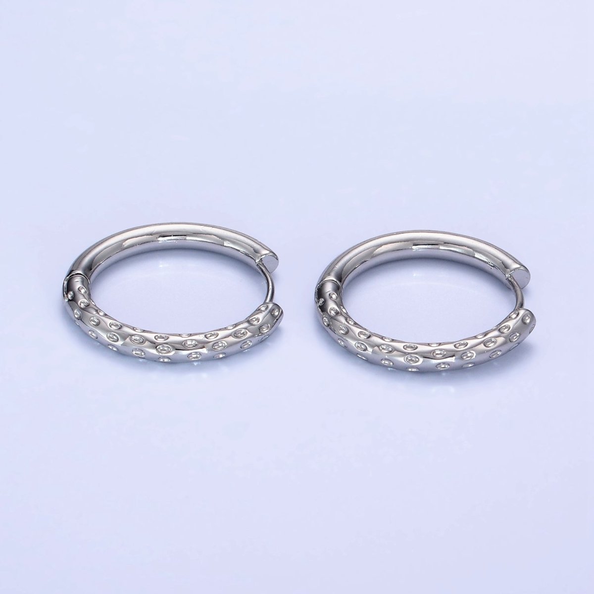14K Gold Filled 23mm Dotted Hammered Hoop Earrings in Gold & Silver | AE213 - DLUXCA