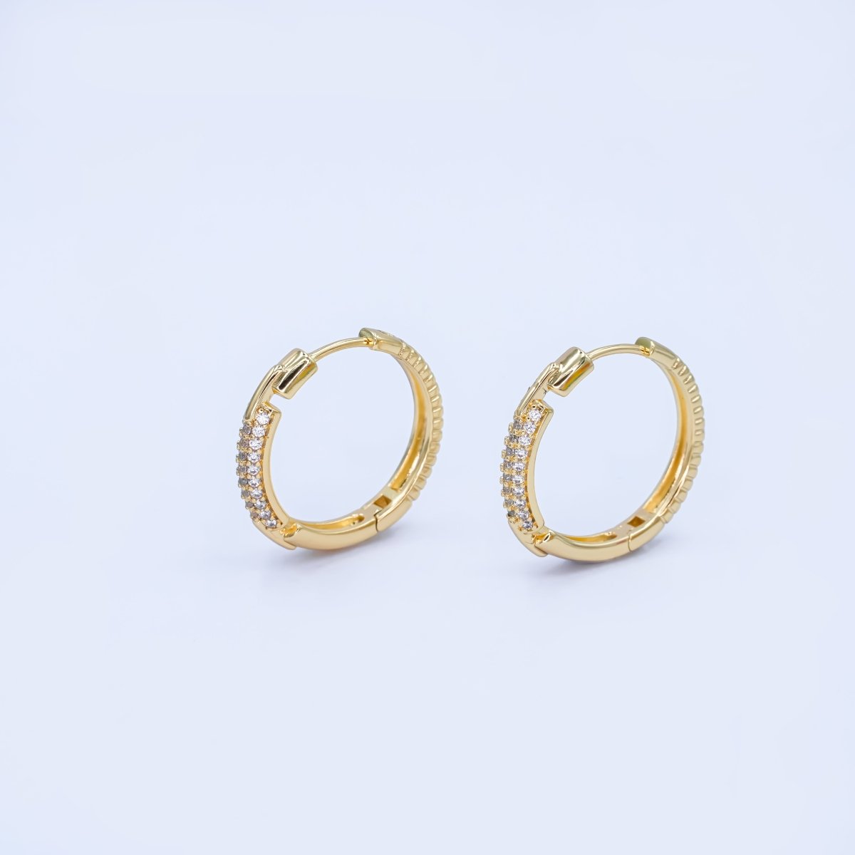 14K Gold Filled 23mm Double Micro Paved CZ Endless Hoop Earrings | AB1541 - DLUXCA