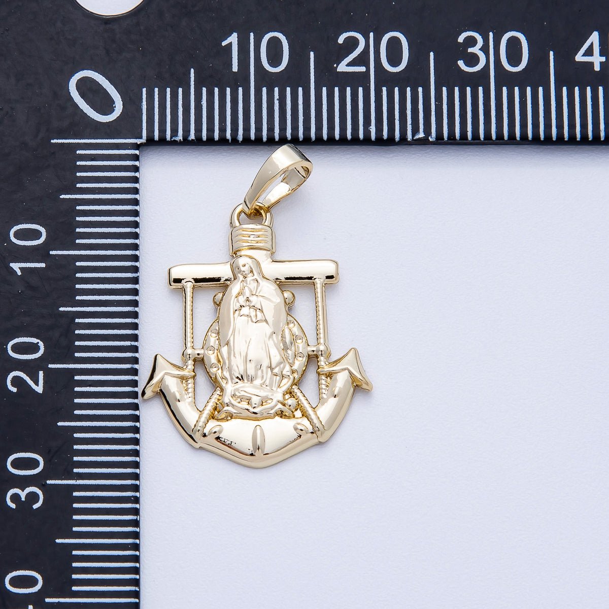 14K Gold Filled 23mm Mother Mary Anchor Religious Pendant | Charms - 00454 - DLUXCA