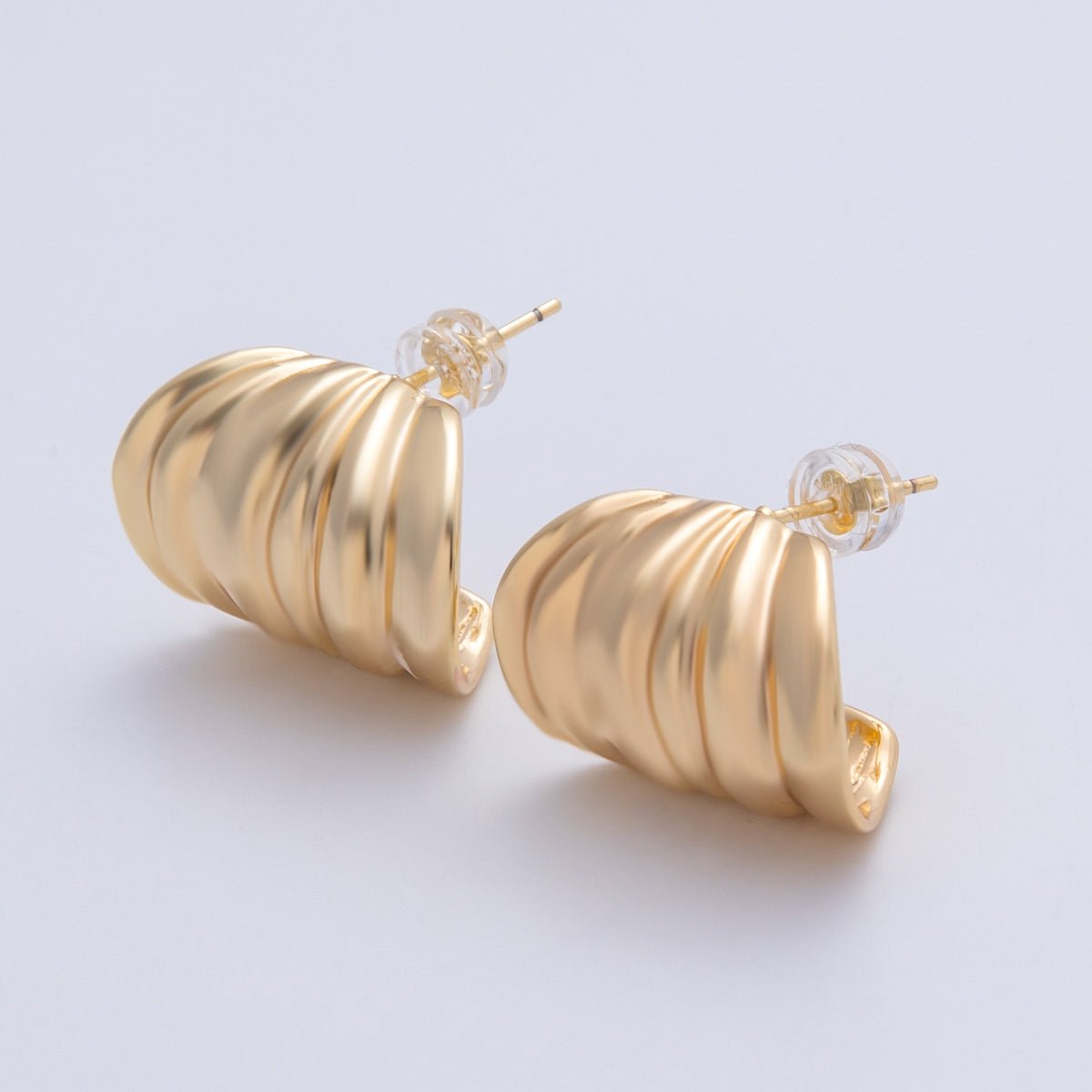 14K Gold Filled 23mm Ribbed Croissant C - Shaped Hoops Earrings | EARRINGS - 00043 - DLUXCA
