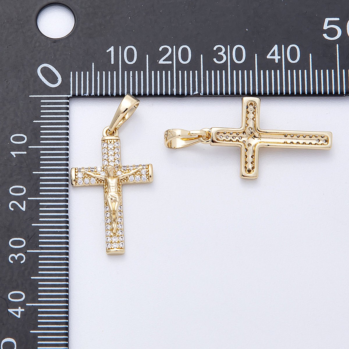 14K Gold Filled 24.5mm Micro Paved CZ Crucifix Religious Cross Pendant | Charms - 00220 - DLUXCA