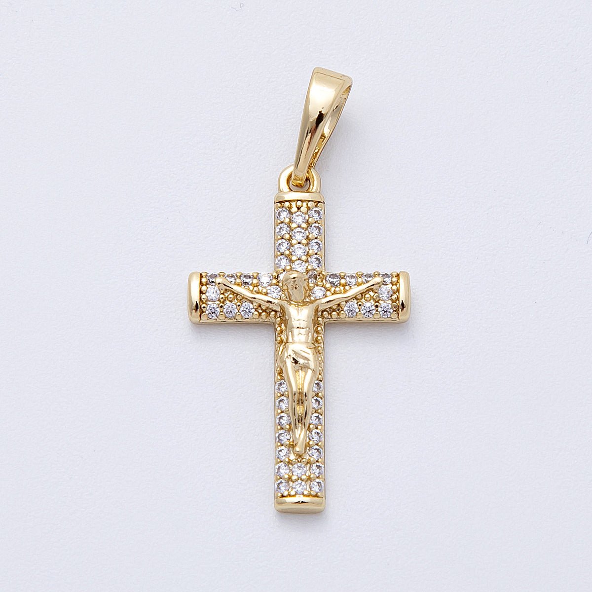 14K Gold Filled 24.5mm Micro Paved CZ Crucifix Religious Cross Pendant | Charms - 00220 - DLUXCA