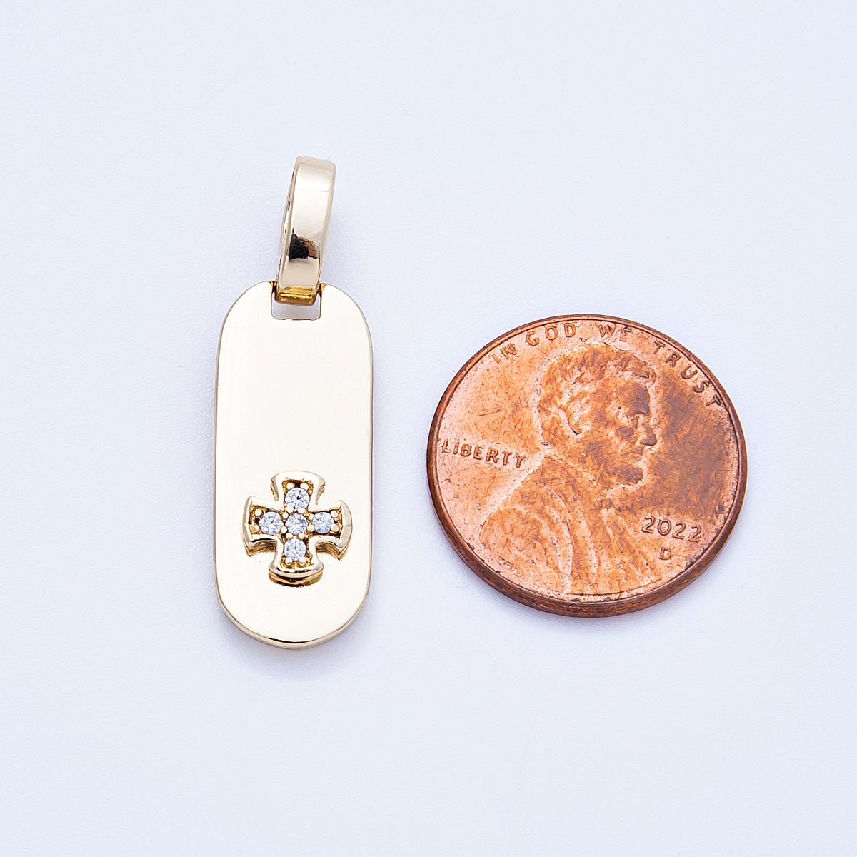 14K Gold Filled 24mm Micro Paved CZ Square Cross Tag Pendant | Charms - 000327 - DLUXCA