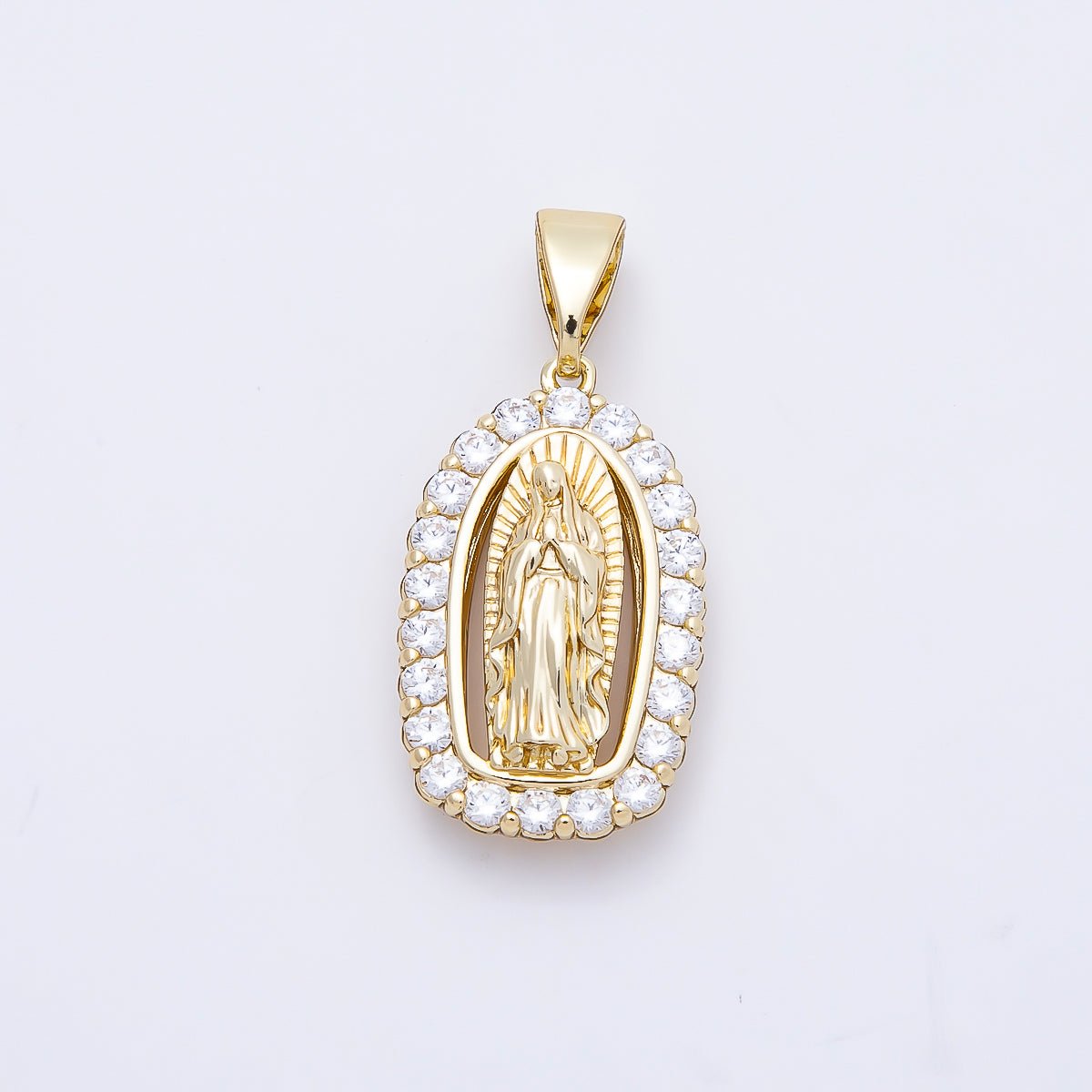 14K Gold Filled 24mm Mother Mary Micro Paved CZ Religious Pendant | Charms-01169 - DLUXCA