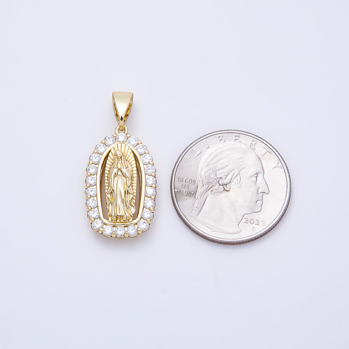 14K Gold Filled 24mm Mother Mary Micro Paved CZ Religious Pendant | Charms-01169 - DLUXCA
