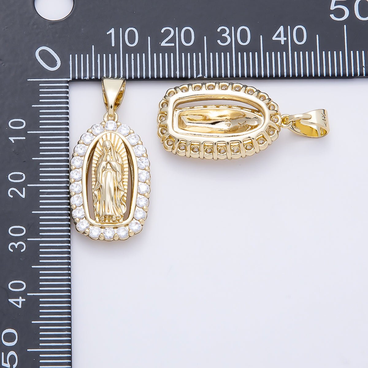 14K Gold Filled 24mm Mother Mary Micro Paved CZ Religious Pendant | Charms-01169 - DLUXCA