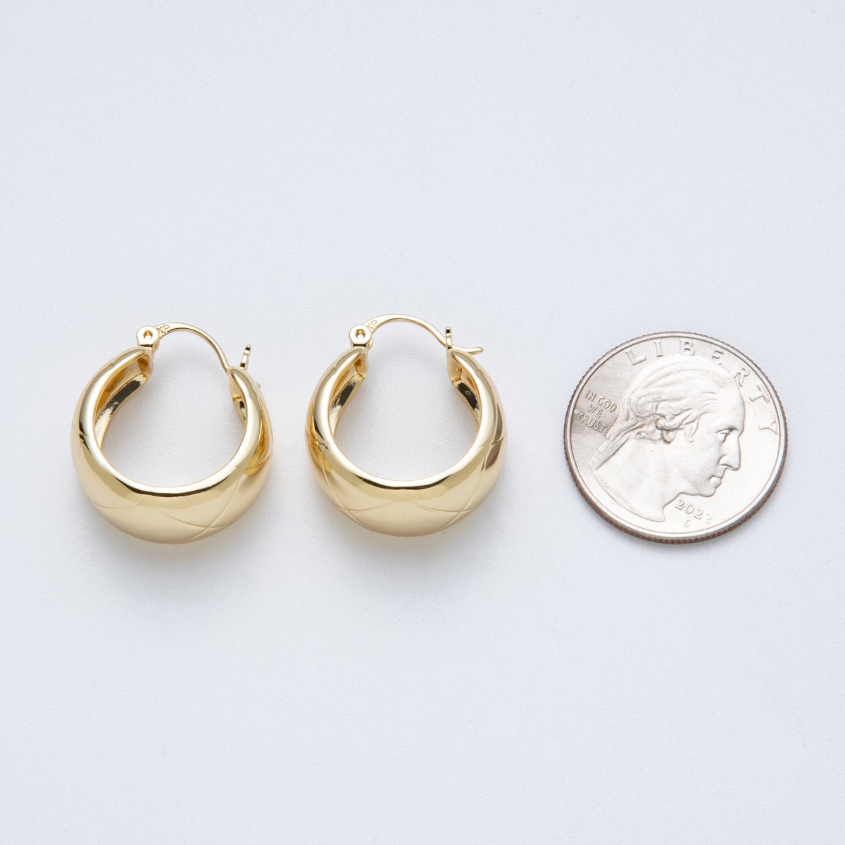 14K Gold Filled 25.5mm Wide Quilted Latch Hoop Earrings | Earrings - 00132 - DLUXCA