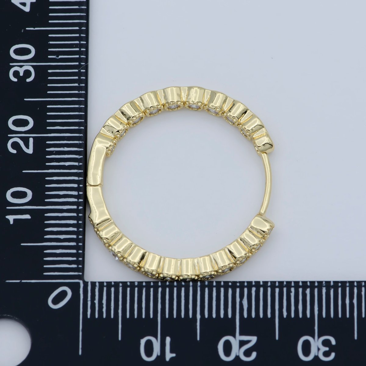 14K Gold Filled 25mm Clear Round CZ Lined Hoop Earrings | AB1197 - DLUXCA