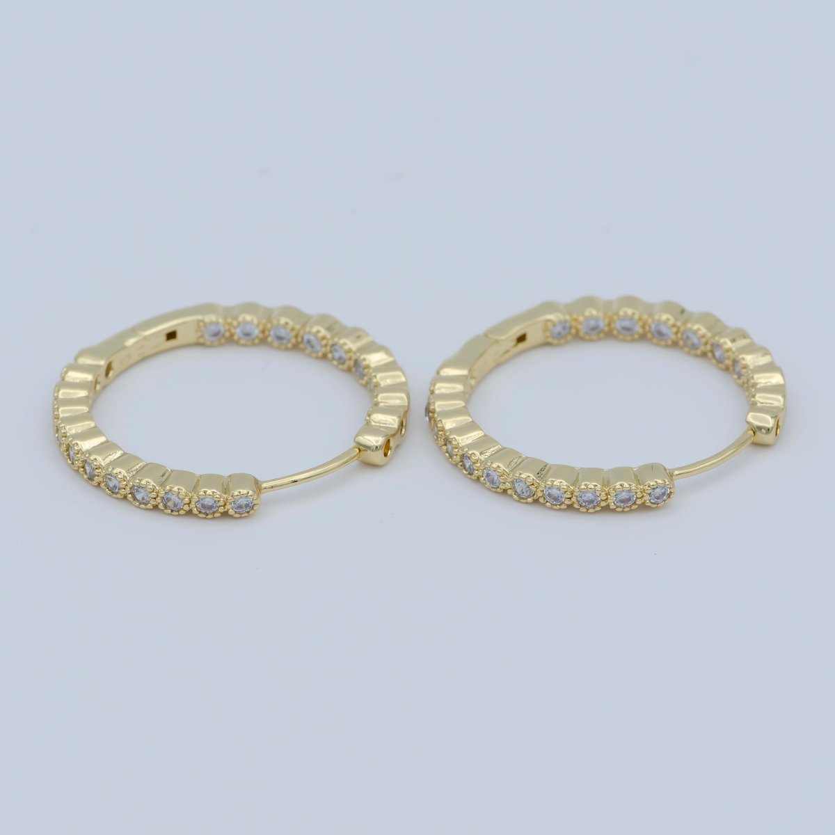 14K Gold Filled 25mm Clear Round CZ Lined Hoop Earrings | AB1197 - DLUXCA