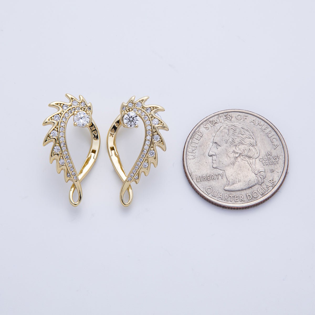 14K Gold Filled 25mm Micro Paved CZ Curved Spiked Hoop Earrings Set | Earrings - 00102 - DLUXCA