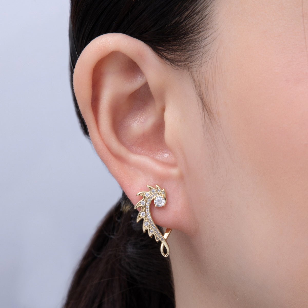 14K Gold Filled 25mm Micro Paved CZ Curved Spiked Hoop Earrings Set | Earrings - 00102 - DLUXCA