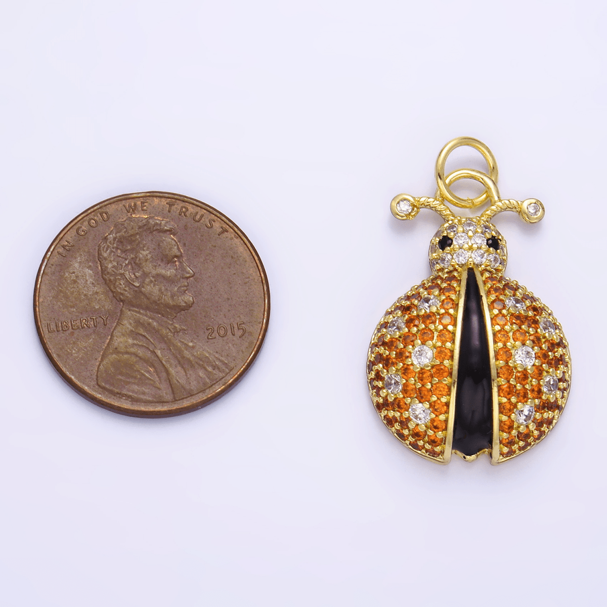14K Gold Filled 25mm Micro Paved CZ Ladybug Insect Animal Charm | W244 - DLUXCA