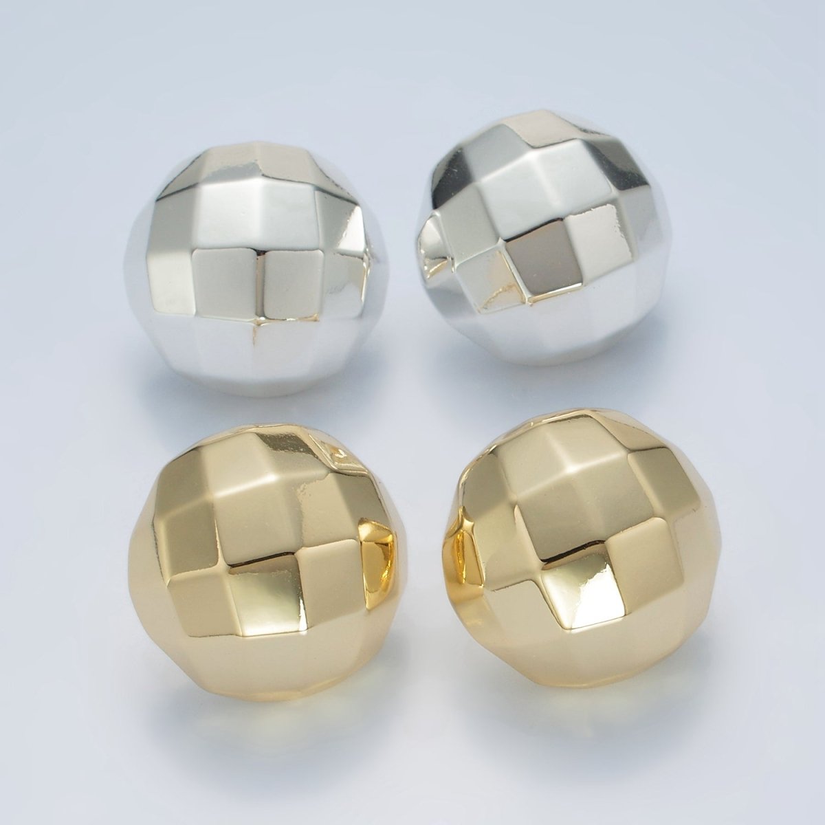 14K Gold Filled 25mm Multifaceted Round Lightweight Stud Earrings in Gold & Silver | AD703 AD704 - DLUXCA