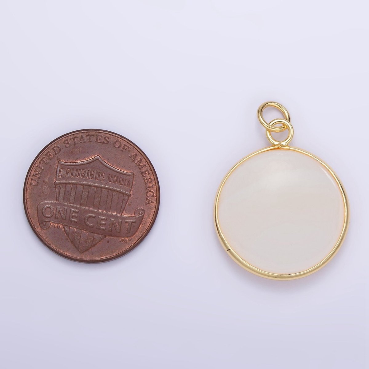 14K Gold Filled 25mm Shell Pearl Bezel Round Gemstone Charm | D568 - DLUXCA