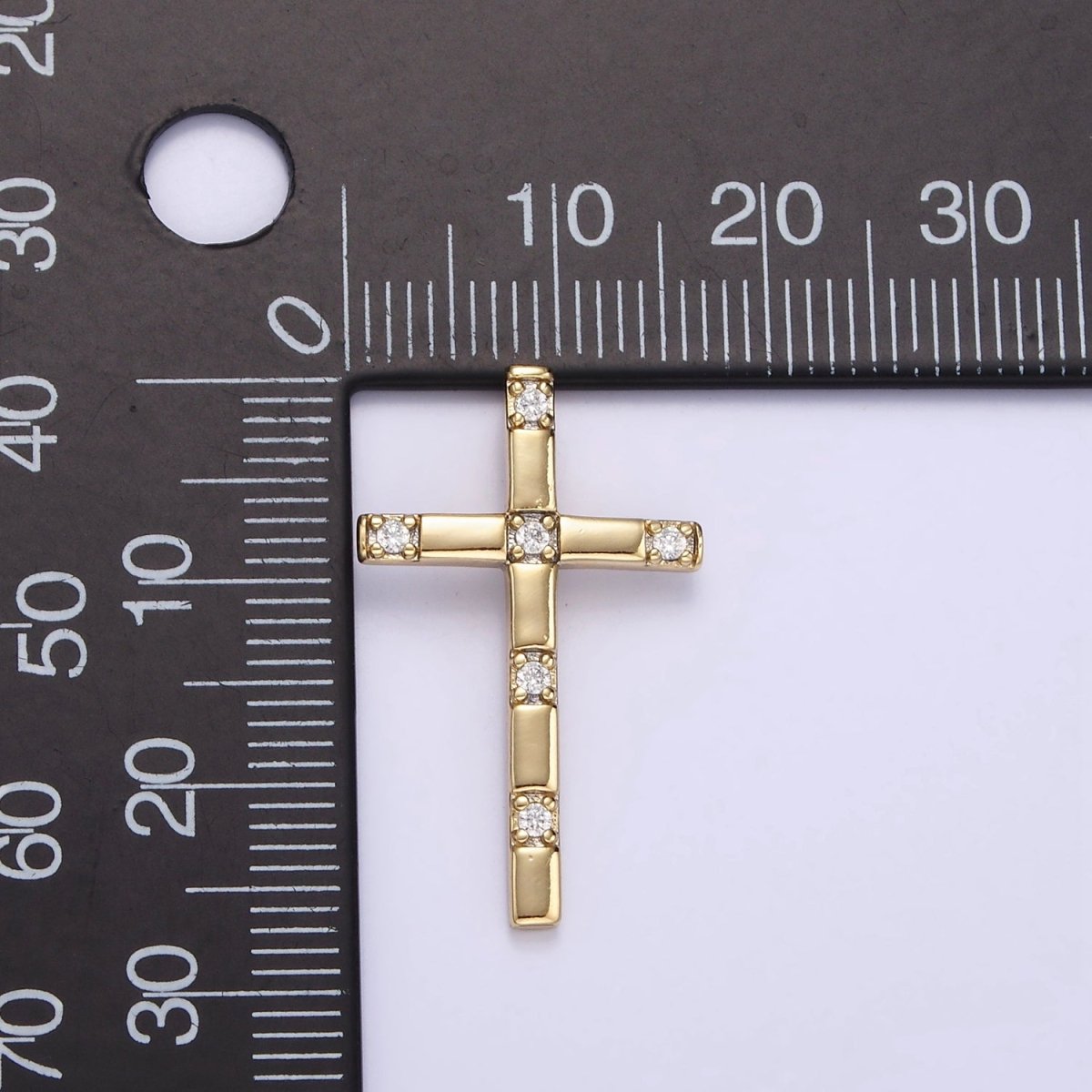 14K Gold Filled 27mm CZ Religious Cross Back Bail Pendant | AA724 - DLUXCA