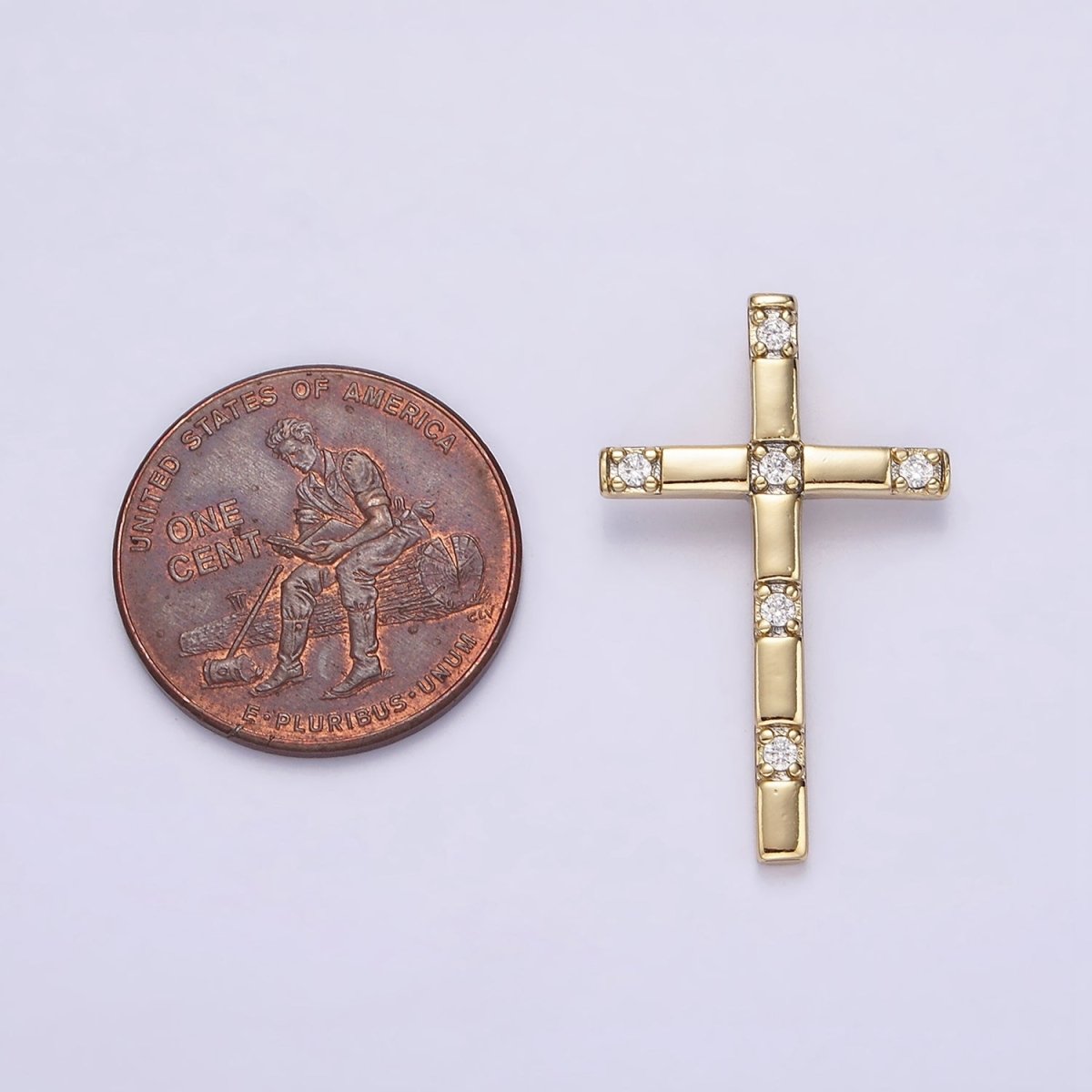 14K Gold Filled 27mm CZ Religious Cross Back Bail Pendant | AA724 - DLUXCA