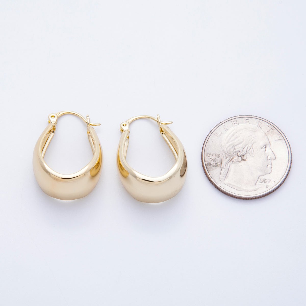 14K Gold Filled 27mm Minimalist Wide U - Shaped Dome Latch Hoop | Earrings - 00188 - DLUXCA