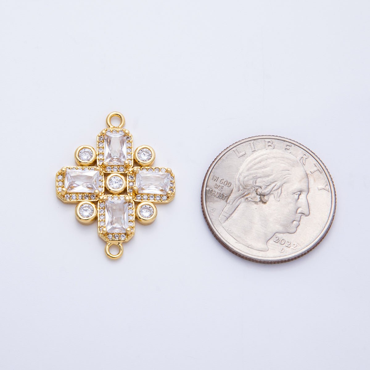 14K Gold Filled 28mm Clear CZ Baguette Micro Paved Geometric Connector | Connectors - 00007 - DLUXCA