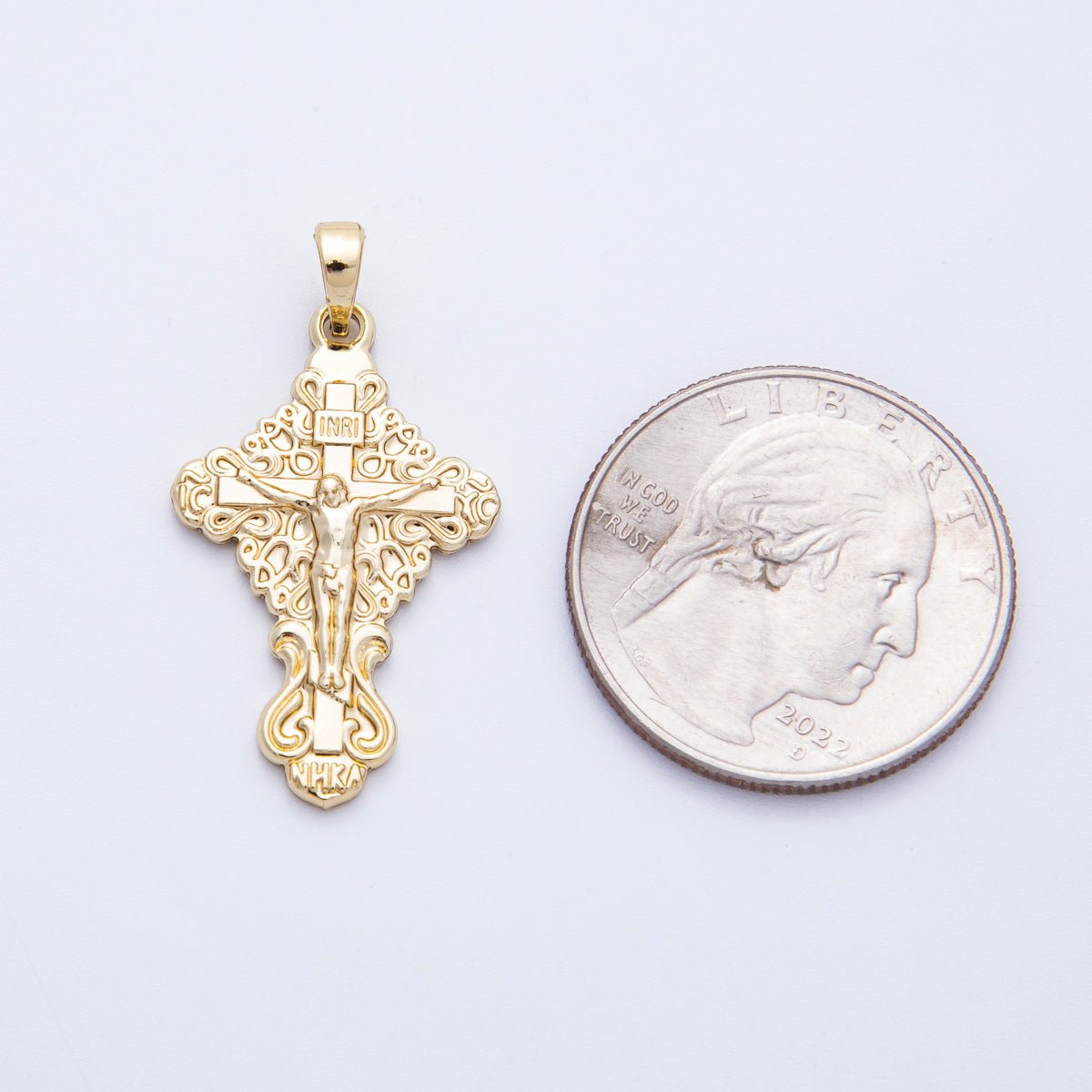 14K Gold Filled 29mm Artisan INRI Crucifix Cross Kite Religious Pendant | Charms - 00212 - DLUXCA