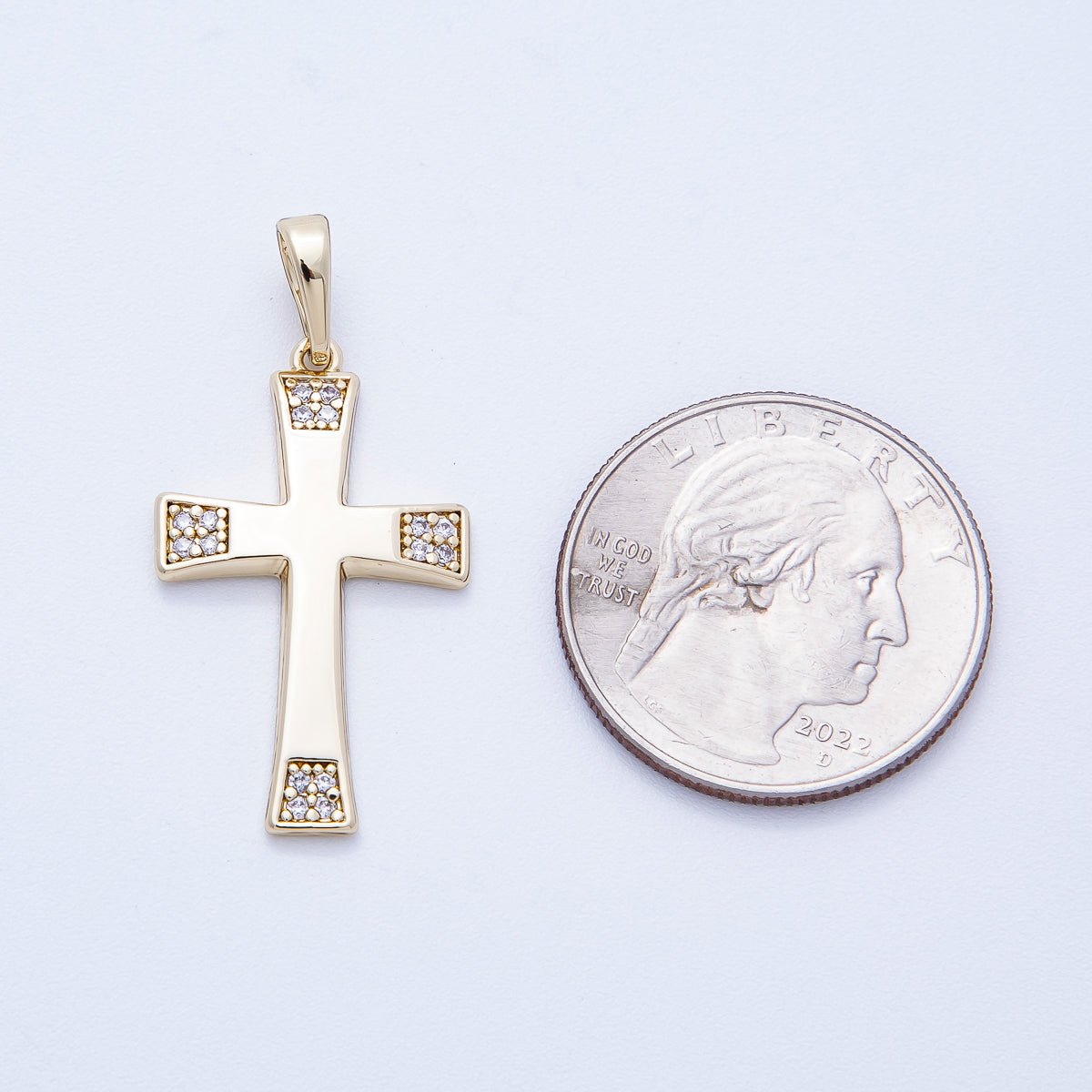 14K Gold Filled 29mm Micro Paved CZ Passion Cross Pendant | Charms - 00352 - DLUXCA