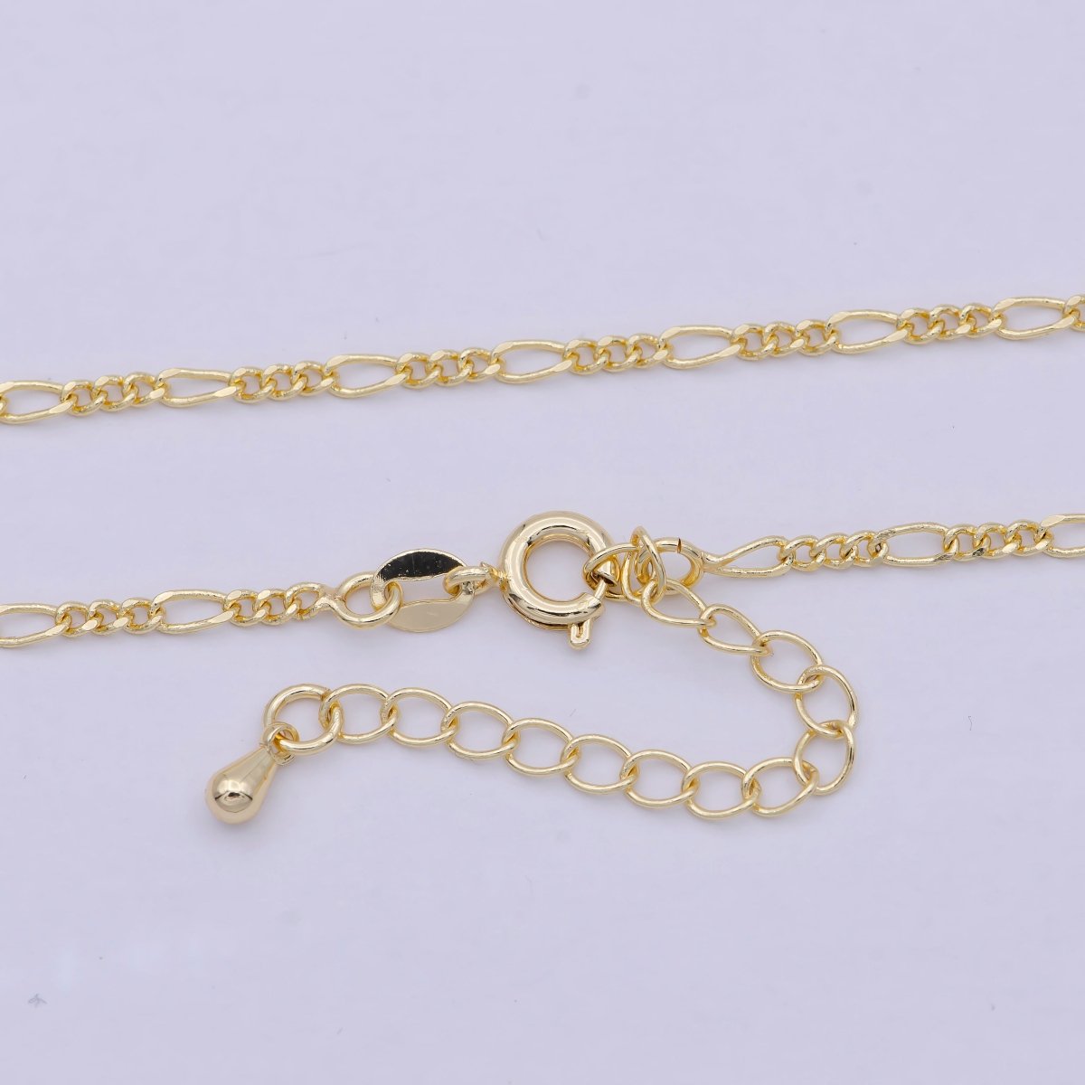 14K Gold Filled 2mm Dainty Minimalist Figaro Chain 17 Inch Necklace | WA - 3977 - DLUXCA