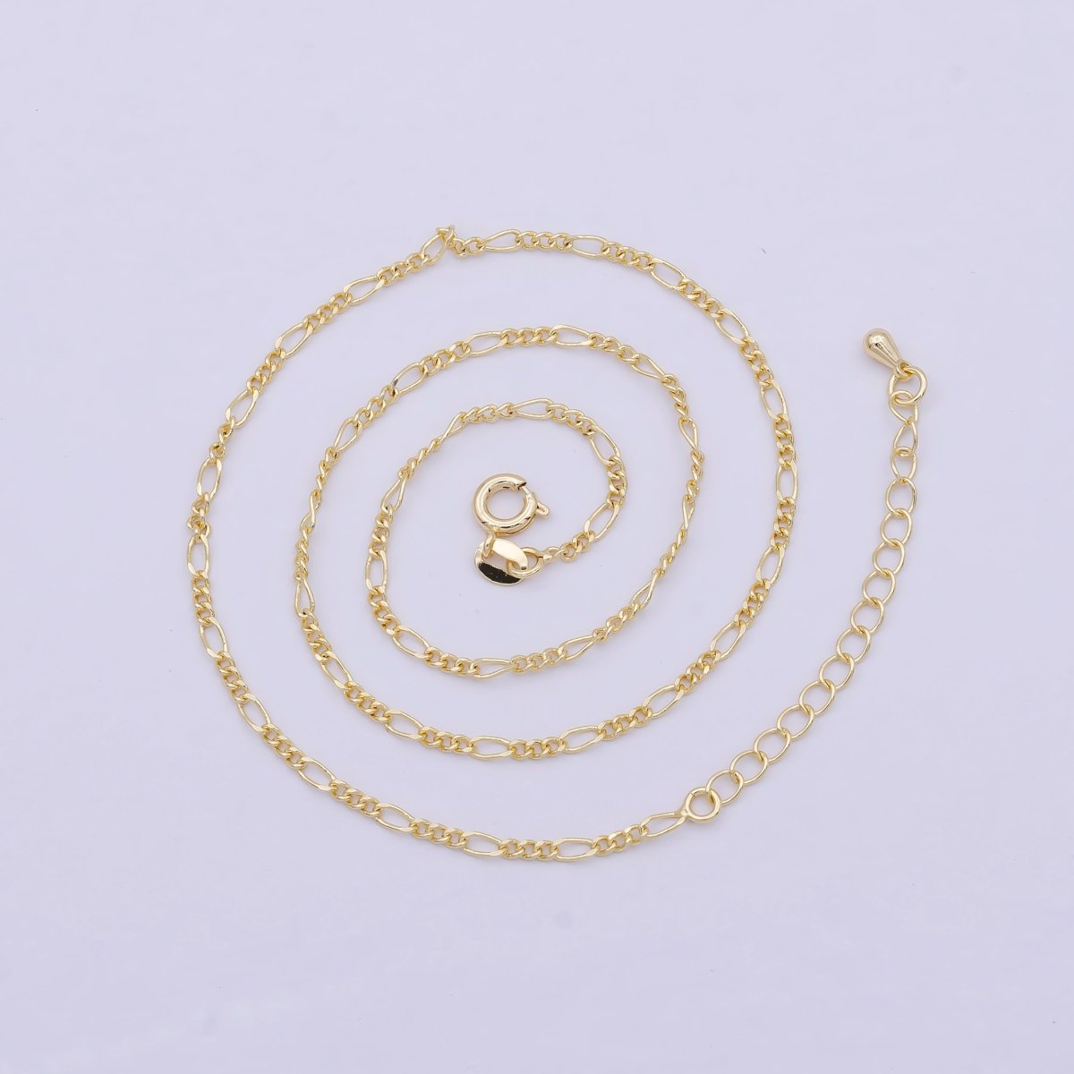 14K Gold Filled 2mm Dainty Minimalist Figaro Chain 17 Inch Necklace | WA - 3977 - DLUXCA