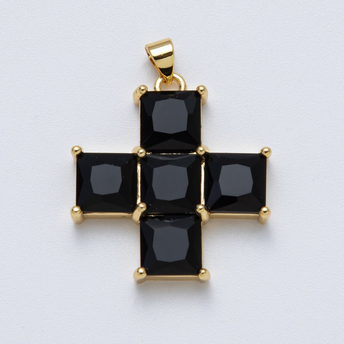 14K Gold Filled 30mm Black, Clear CZ Baguette Square Religious Cross Pendant | Charms - 00065 Charms - 00066 - DLUXCA