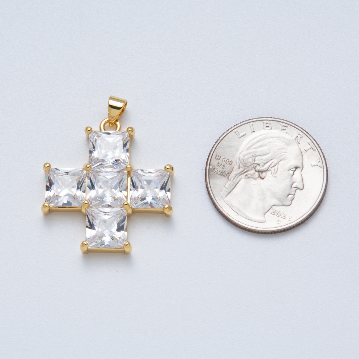 14K Gold Filled 30mm Black, Clear CZ Baguette Square Religious Cross Pendant | Charms - 00065 Charms - 00066 - DLUXCA