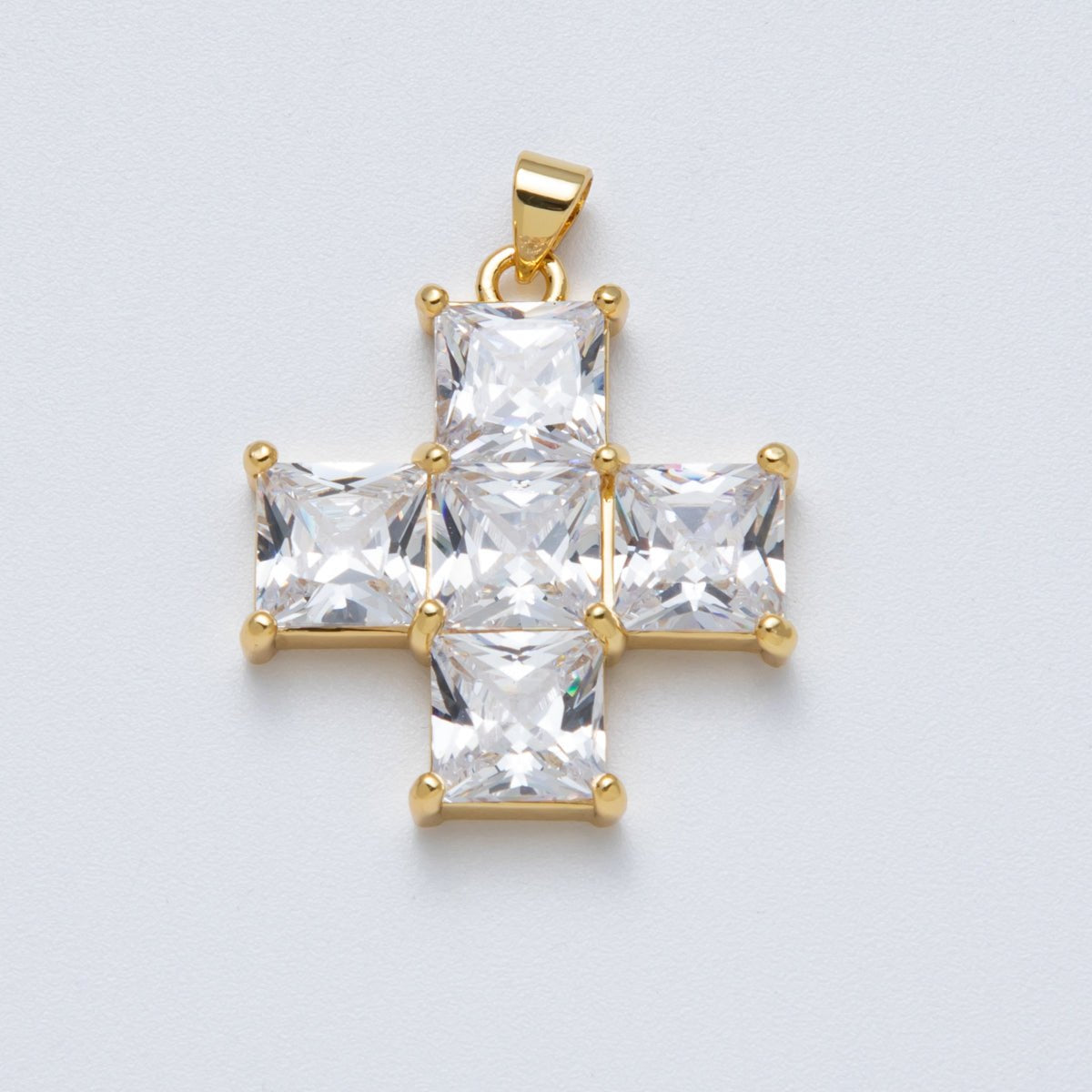 14K Gold Filled 30mm Black, Clear CZ Baguette Square Religious Cross Pendant | Charms - 00065 Charms - 00066 - DLUXCA